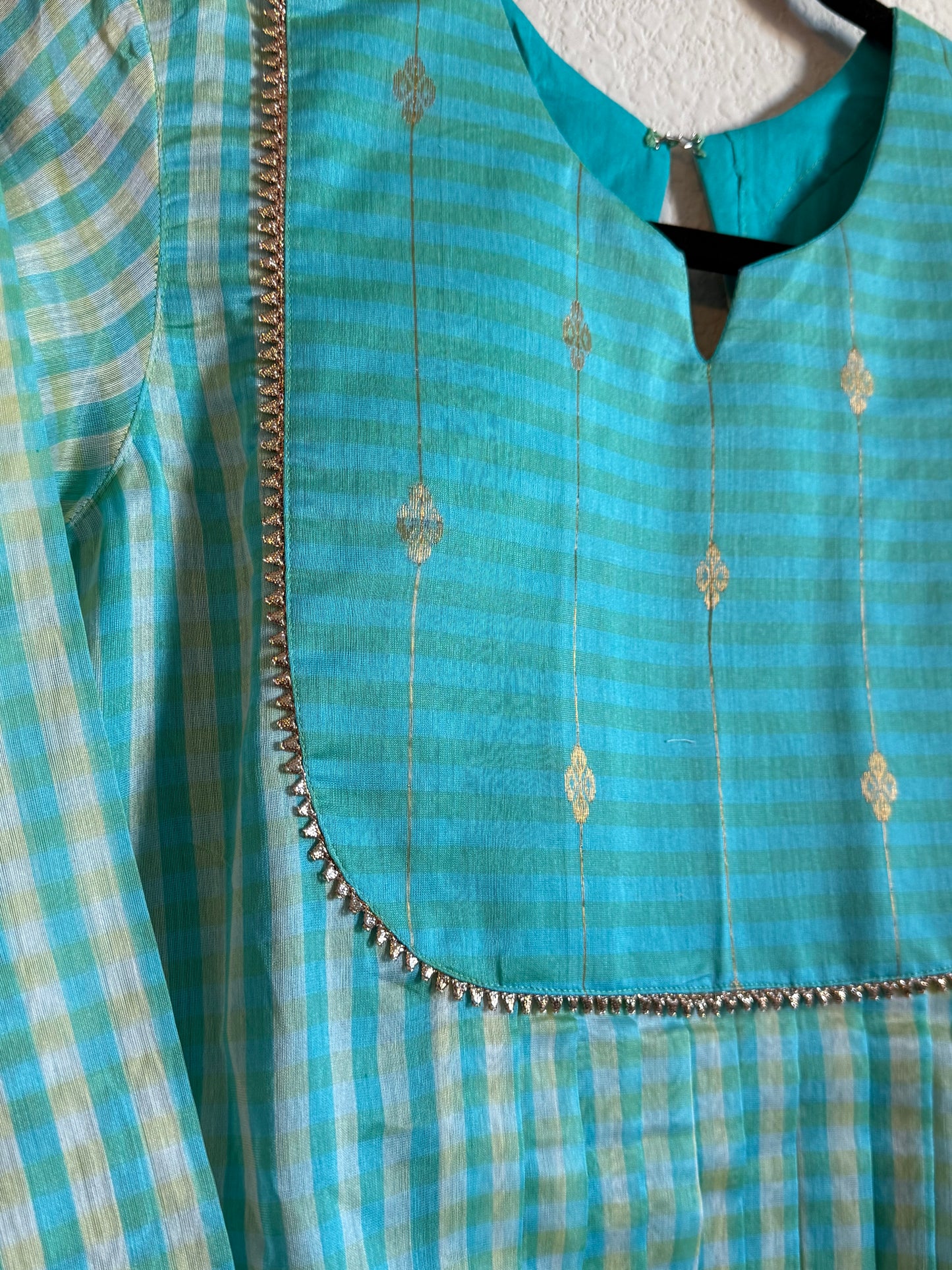 Blue Maheshwari Silk Handloom Checks Coord Set