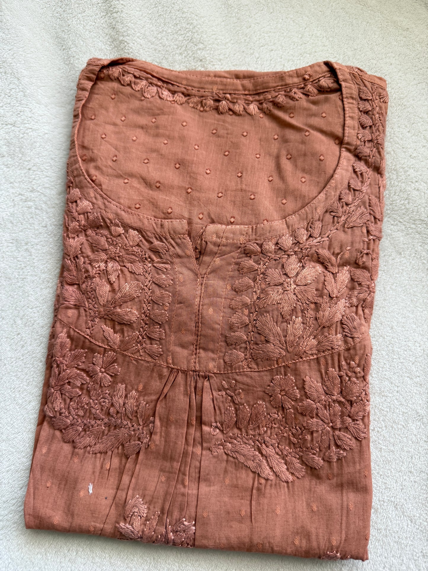 Brown dolby cotton chikankari short kurti