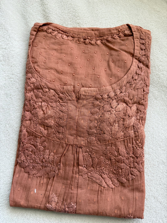 Brown dolby cotton chikankari short kurti