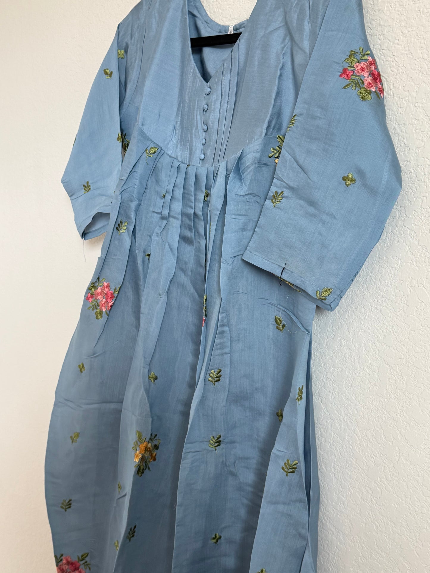 Powder Blue Mul Chanderi A-line Kurti