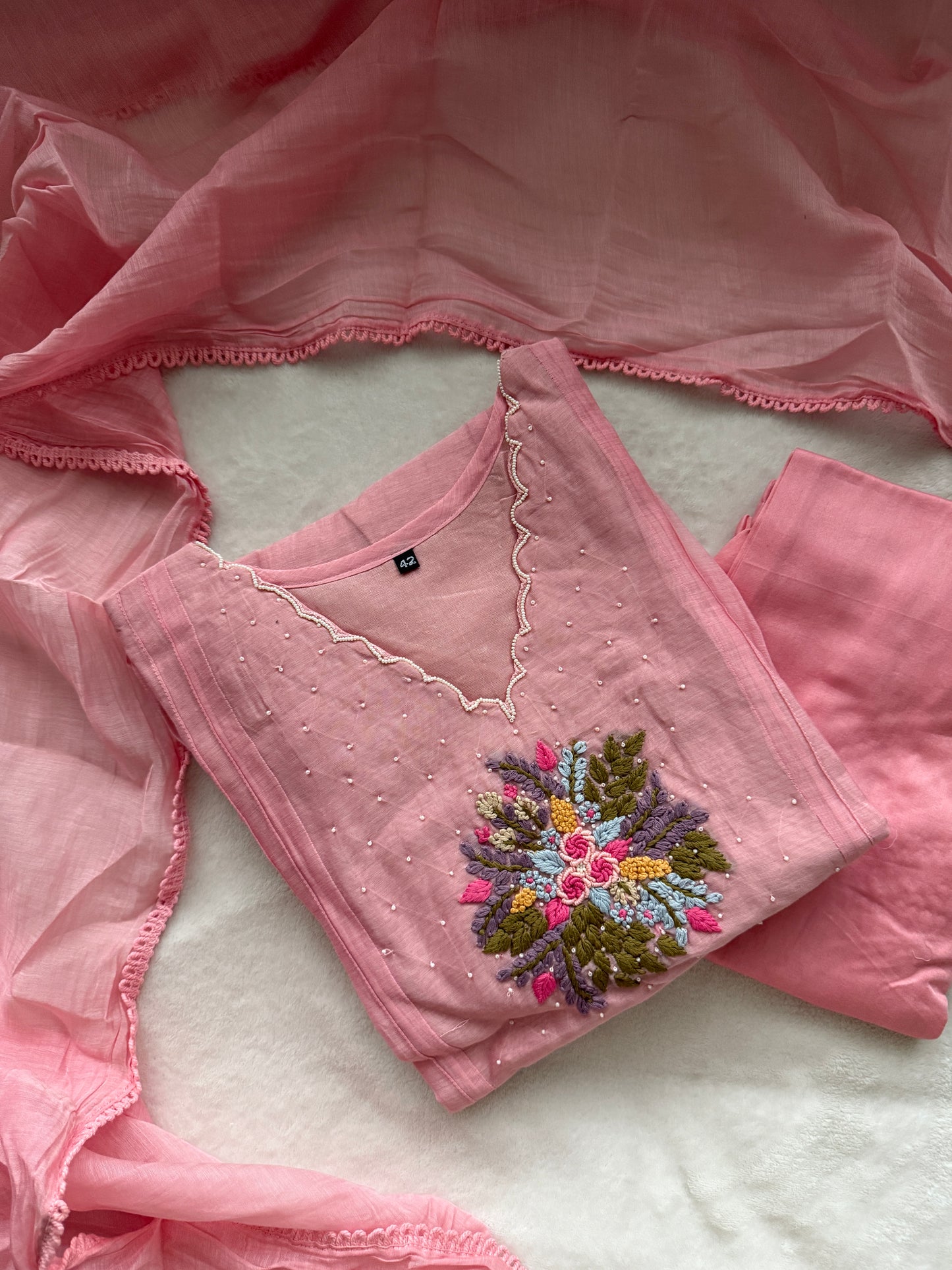 Pastel Pink Mul Chanderi Anarkali Kurti Set – Elegant Designer Ethnic Wear