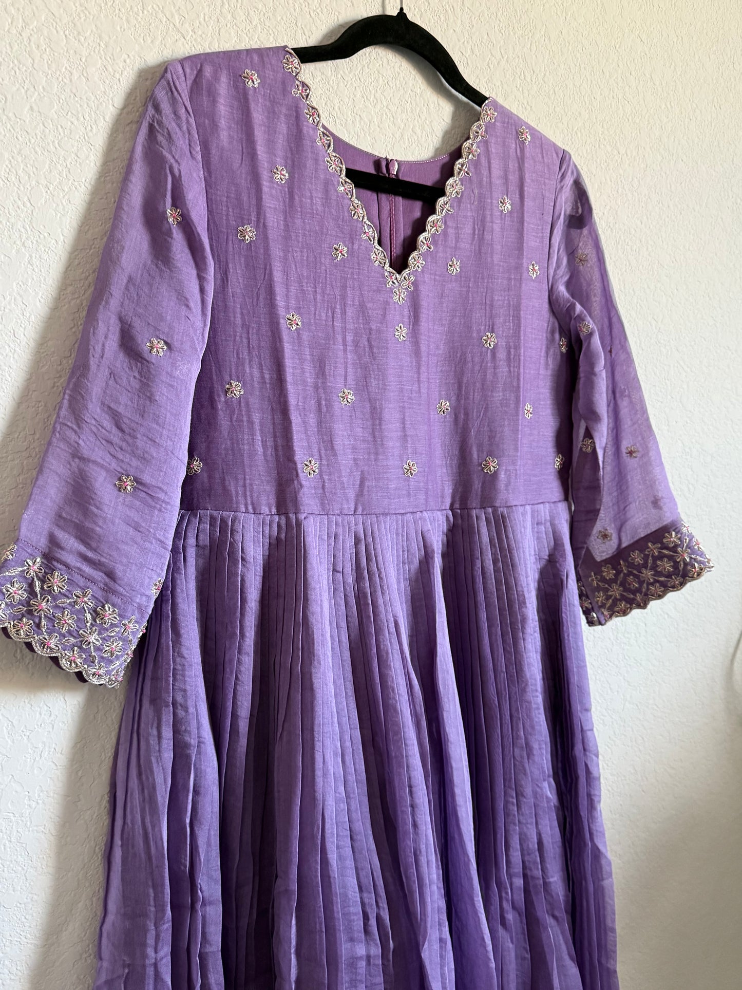 Lilac Mul Chanderi Handwork Designer Dress