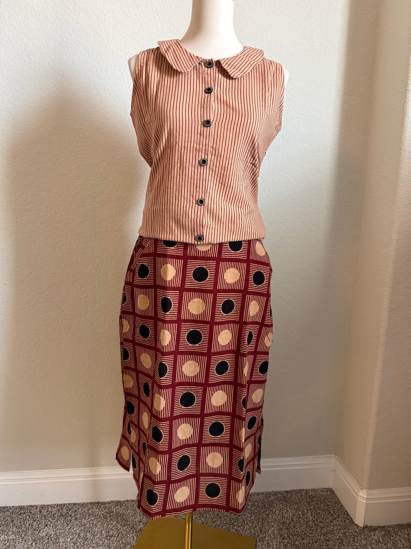 Maroon Stripes Cotton Top with Ajrakh Skirt
