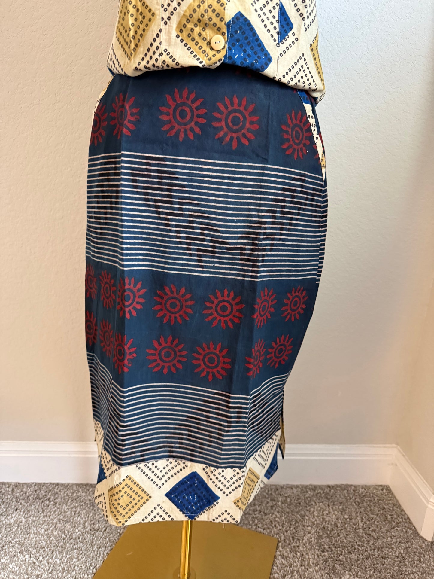 Biege and Blue Cotton Top with Cotton Skirt