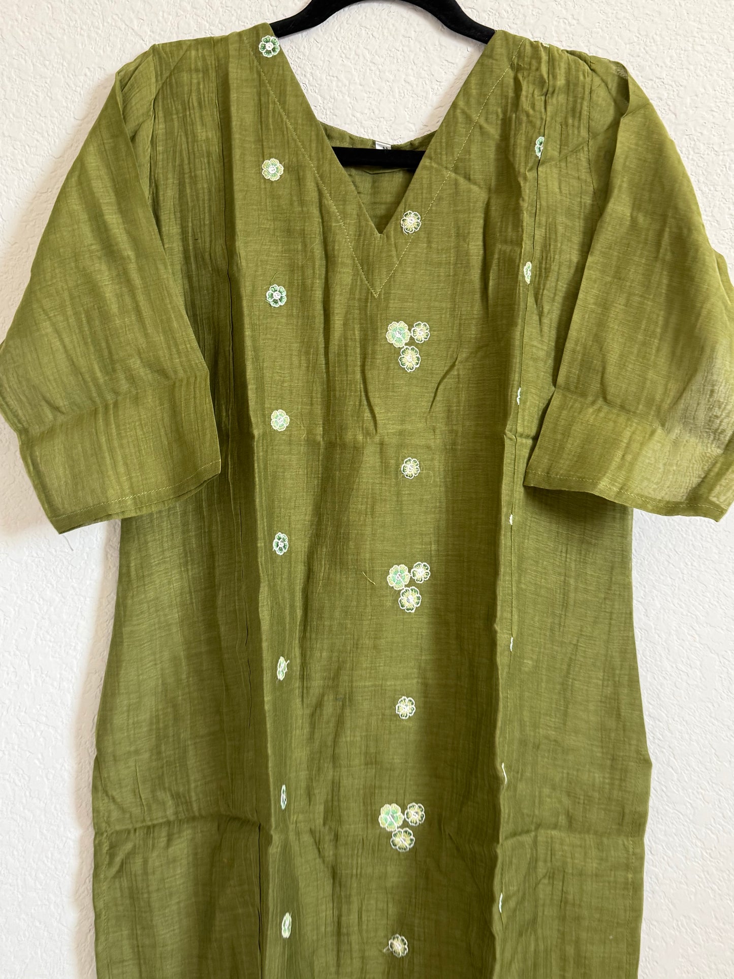 Bottle Green Mul Chanderi Straight Cut Kurti