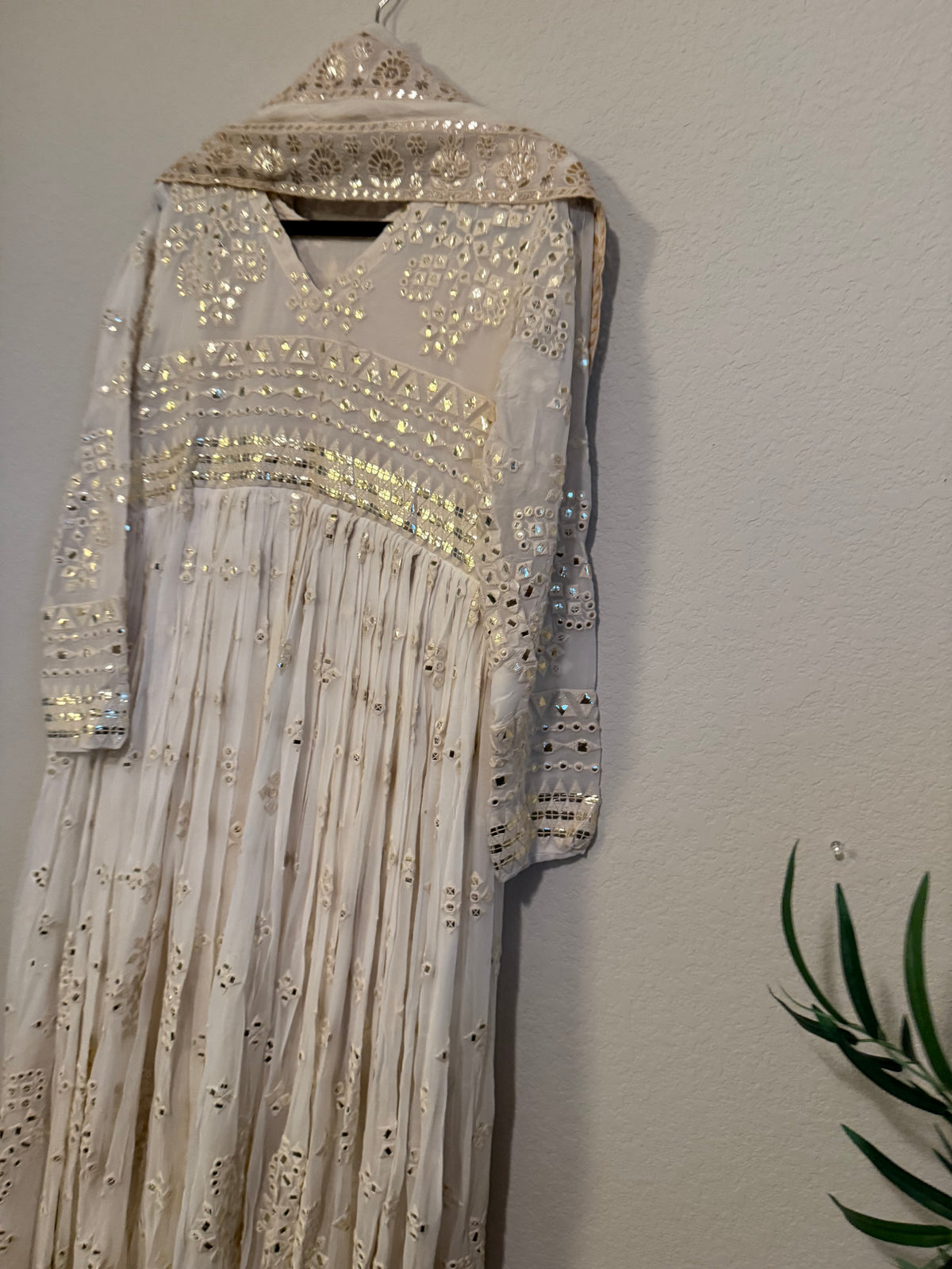 Ivory Shade Gotapatti Chikanwork Heavy Flared Long Anarkali Set - Top and Dupatta