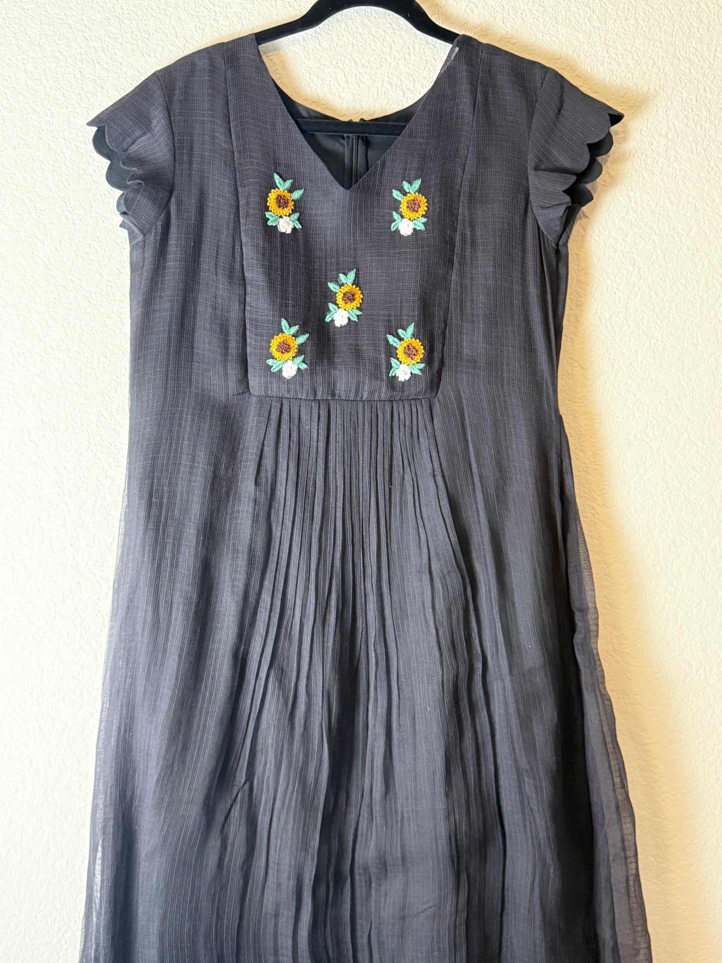 Black Kota Embroidered Dress with short scallop