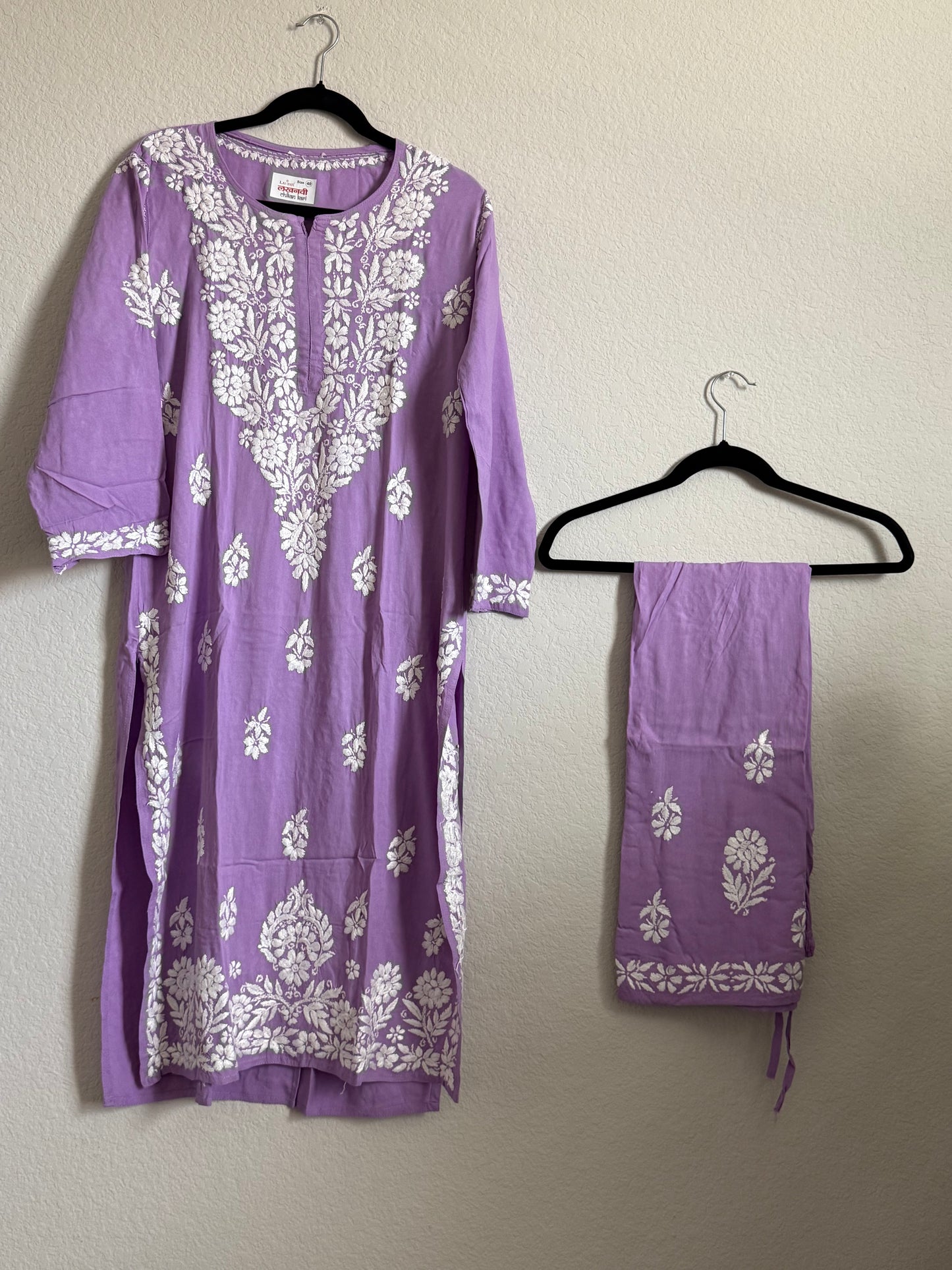 Lavendar Rayon Chikankari Coord Set - Top with Palazzo