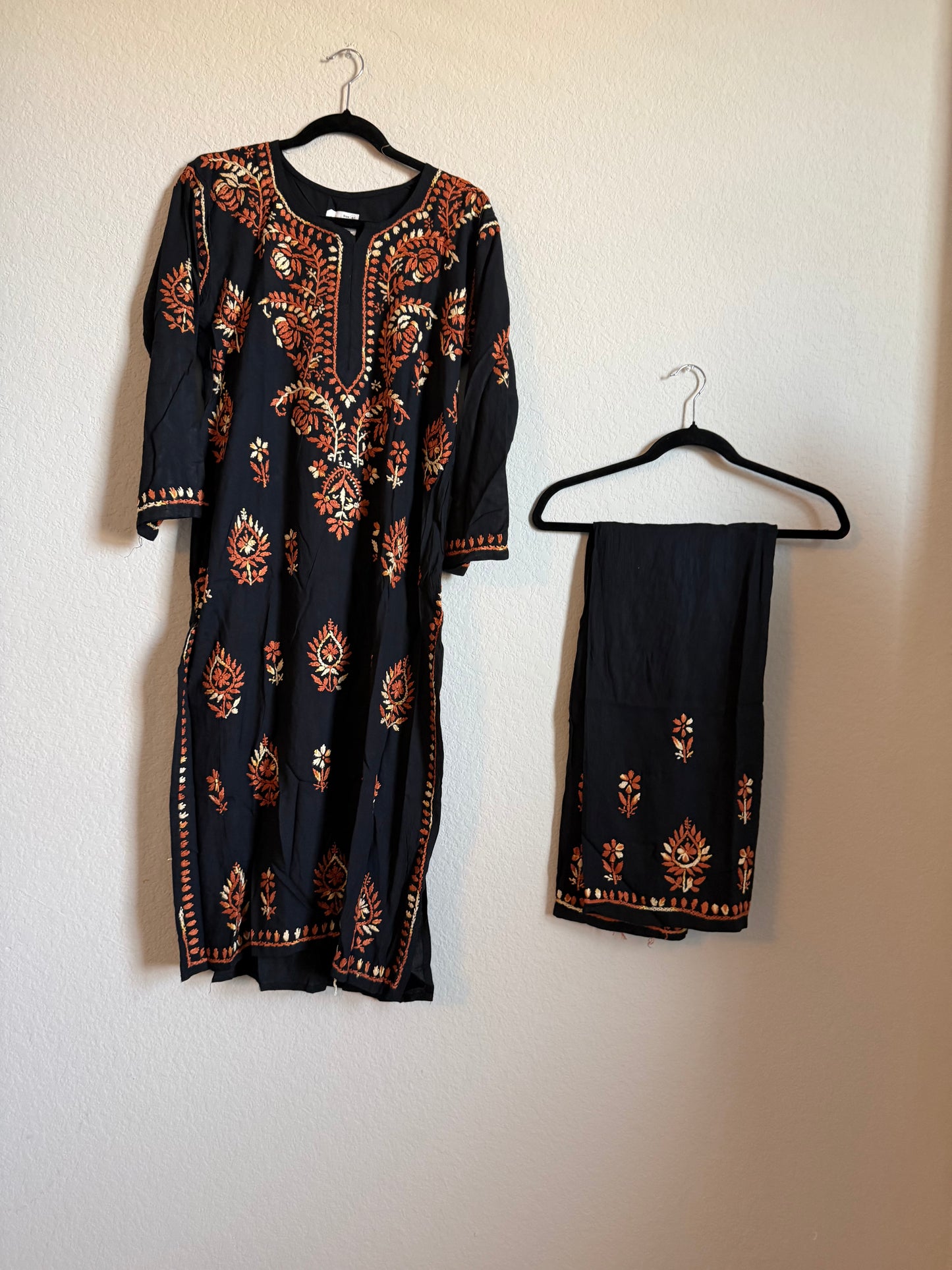 Black with Brown Rayon Chikankari Coord Set - Top with Palazzo