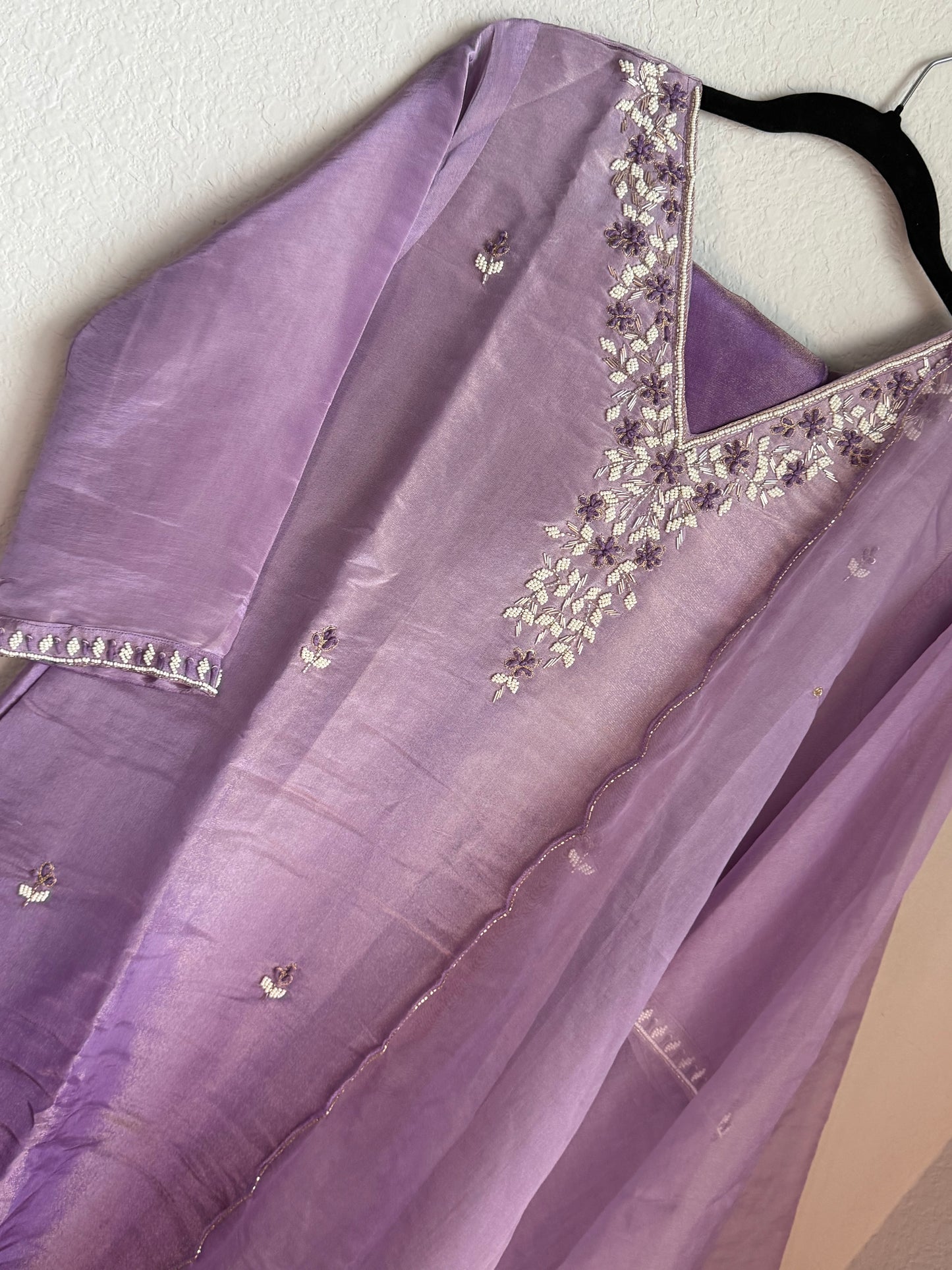 Lavendar pure tissue handwork butties A-line suit set