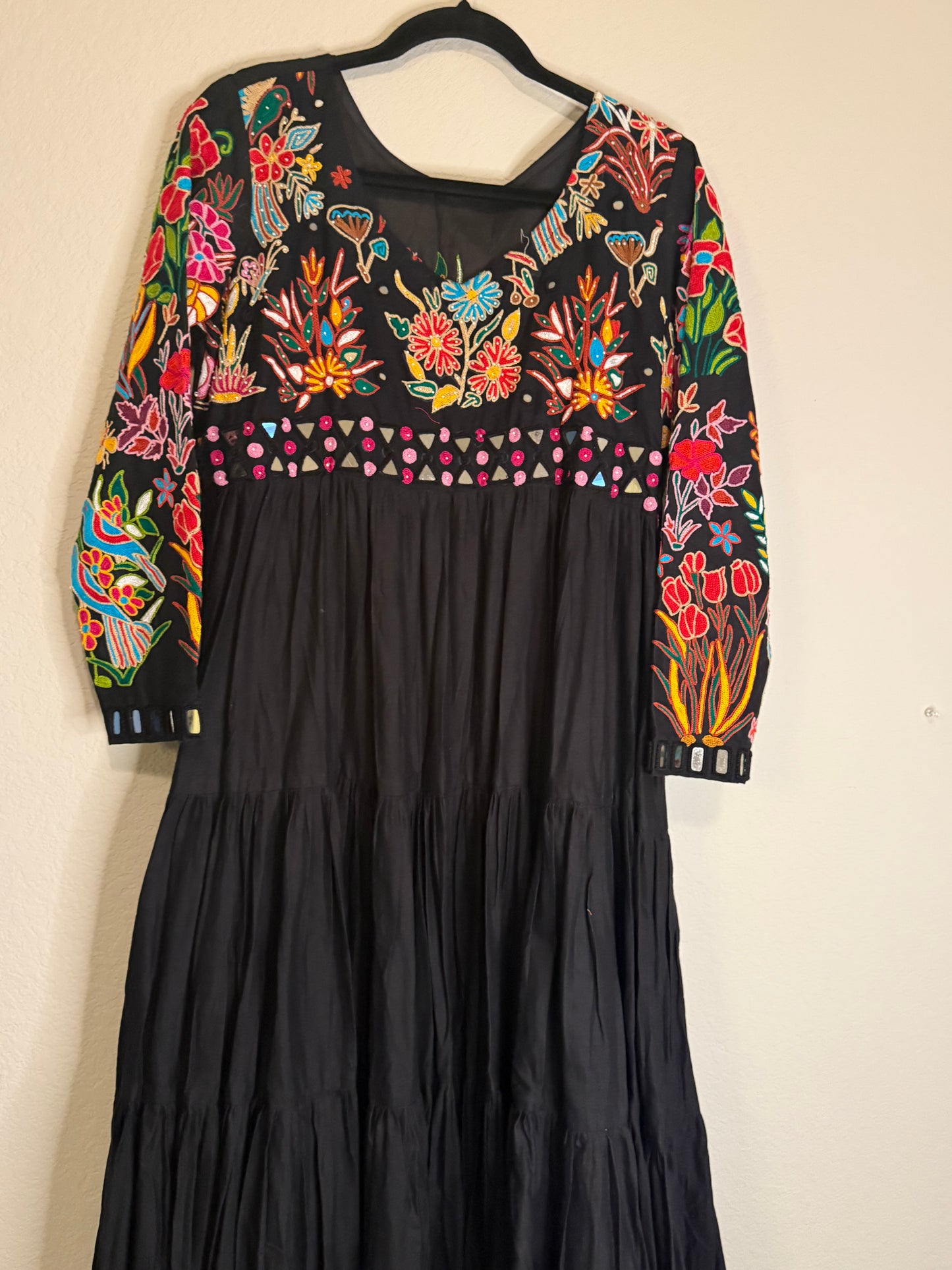 Black Handwork Mirror Work Heavy Flared Anarkali Long Dress