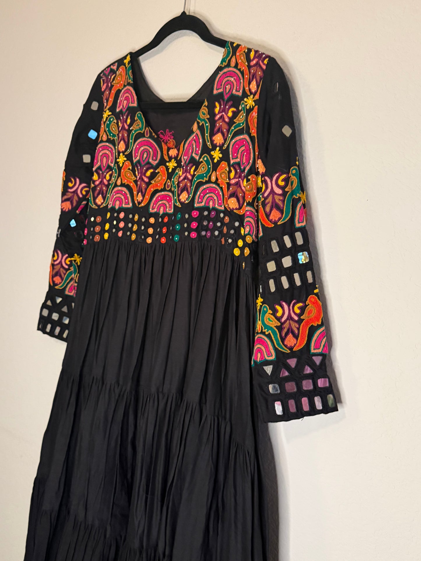 Black Handwork Mirror Work Heavy Flared Anarkali Long Dress