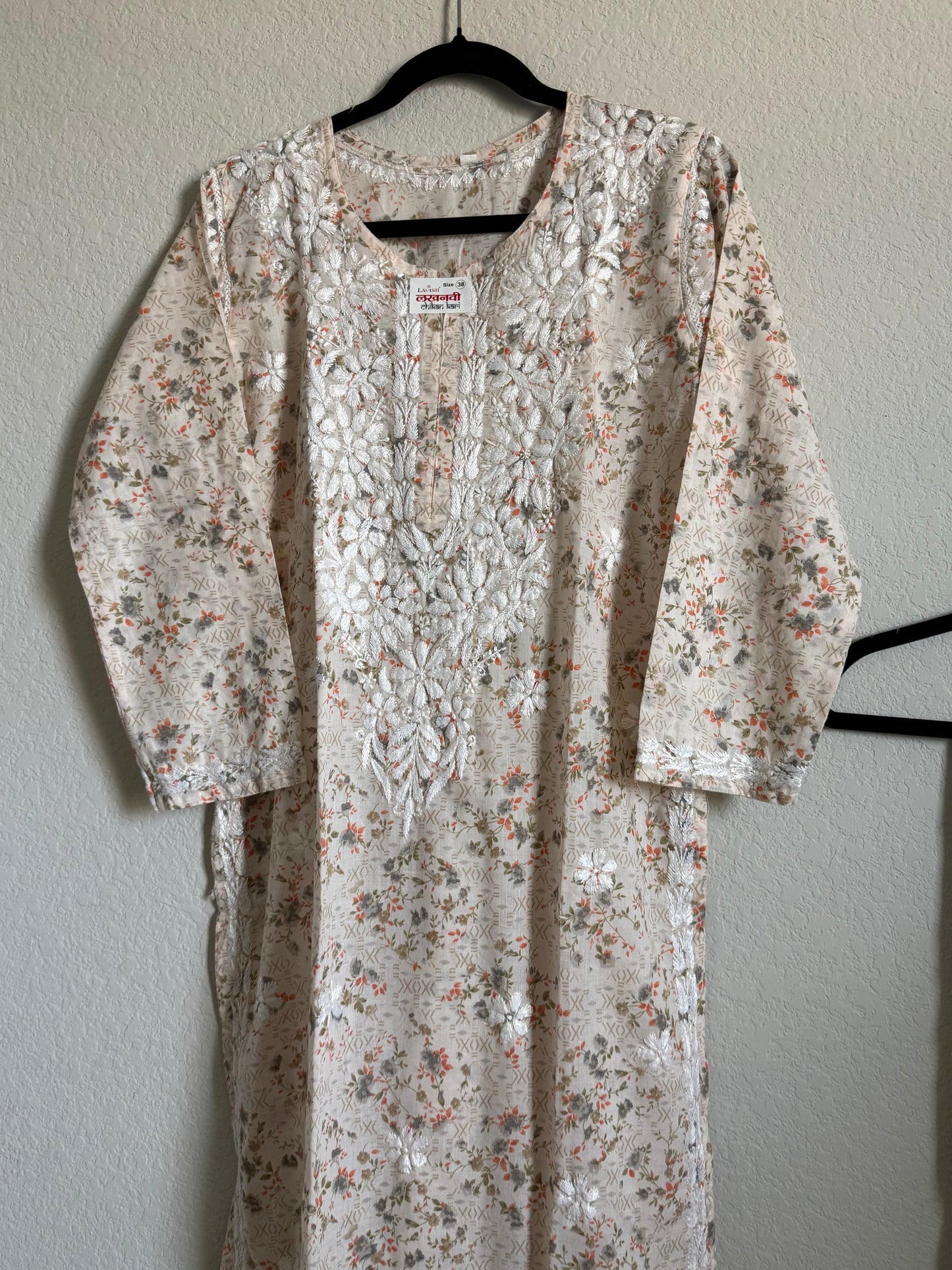 Orange Floral Printed Cotton Chikankari Coord Set - Top with Palazzo
