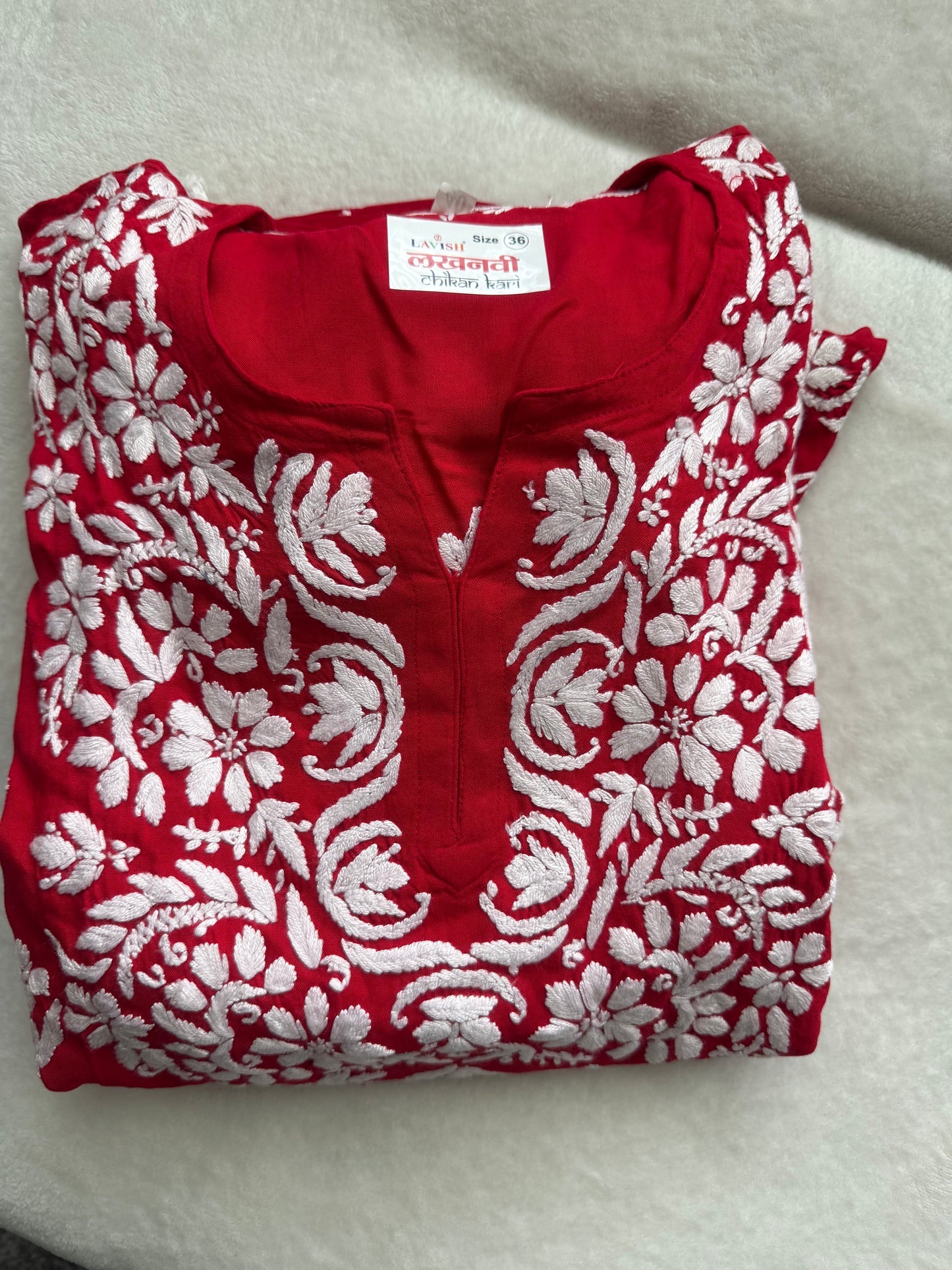 Red Rayon Chikankari Gharara Set - Top with Gharara Pant