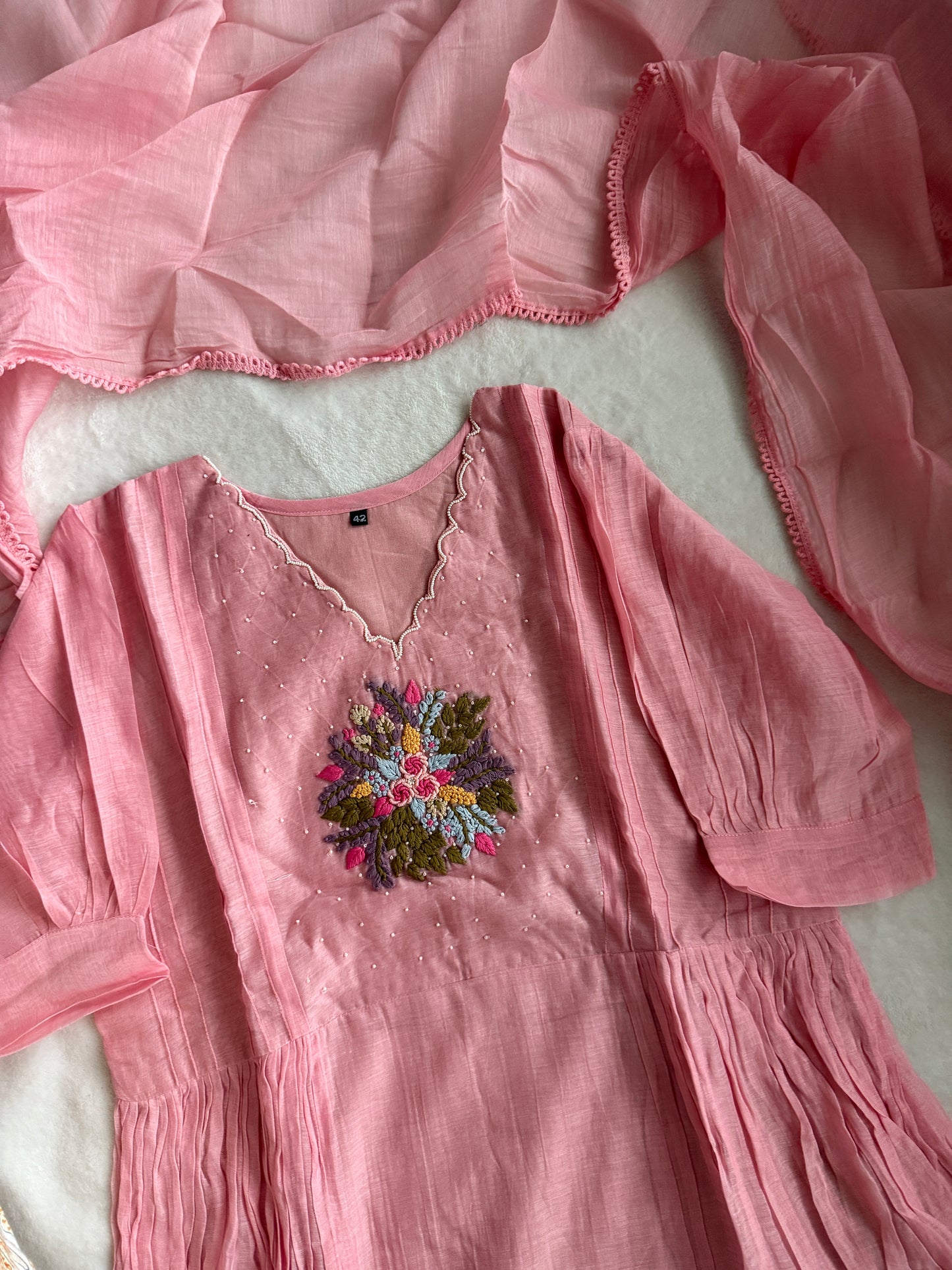 Pastel Pink Mul Chanderi Anarkali Kurti Set – Elegant Designer Ethnic Wear