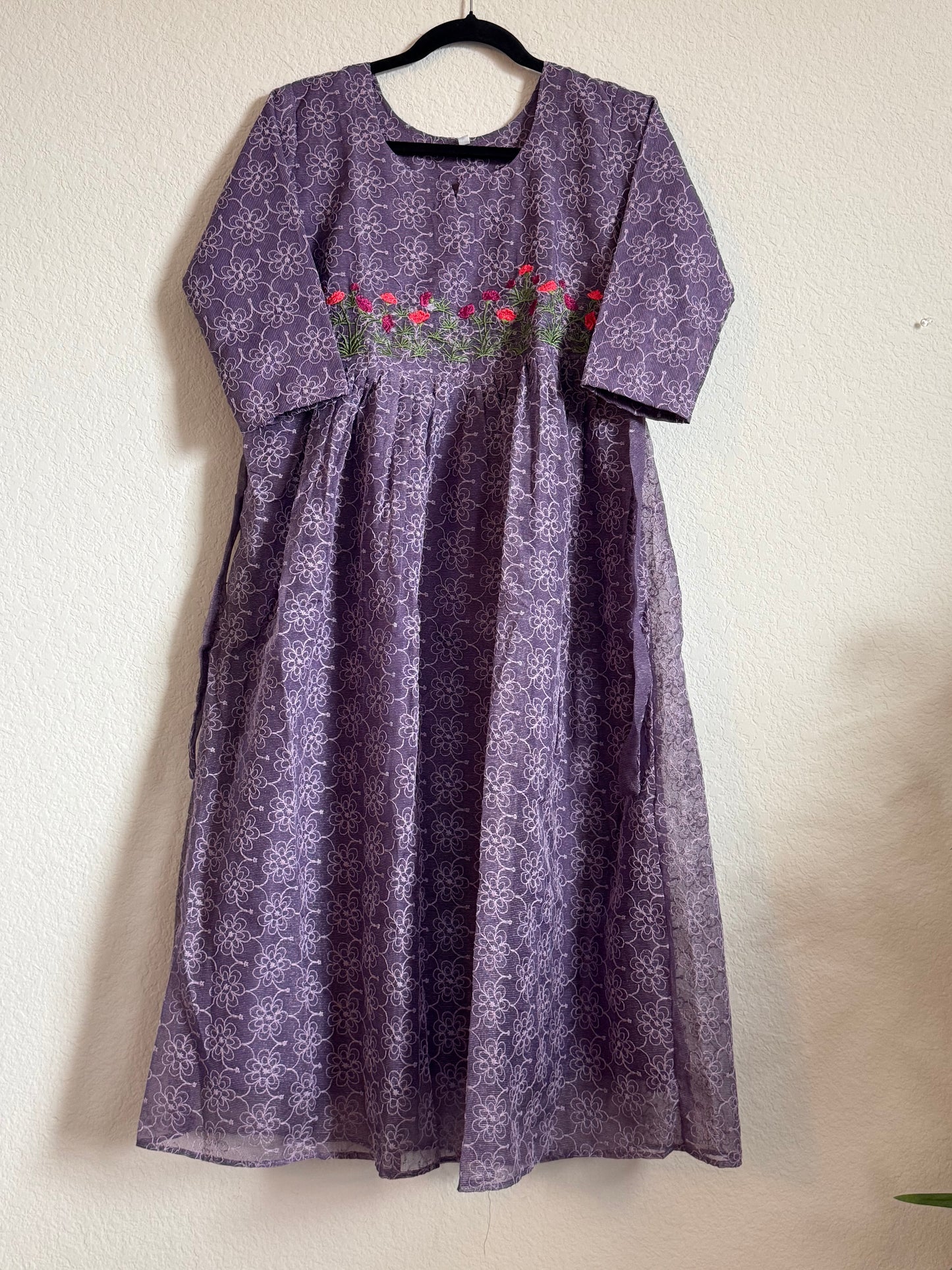 Purple Net Kota Embroidered Frock
