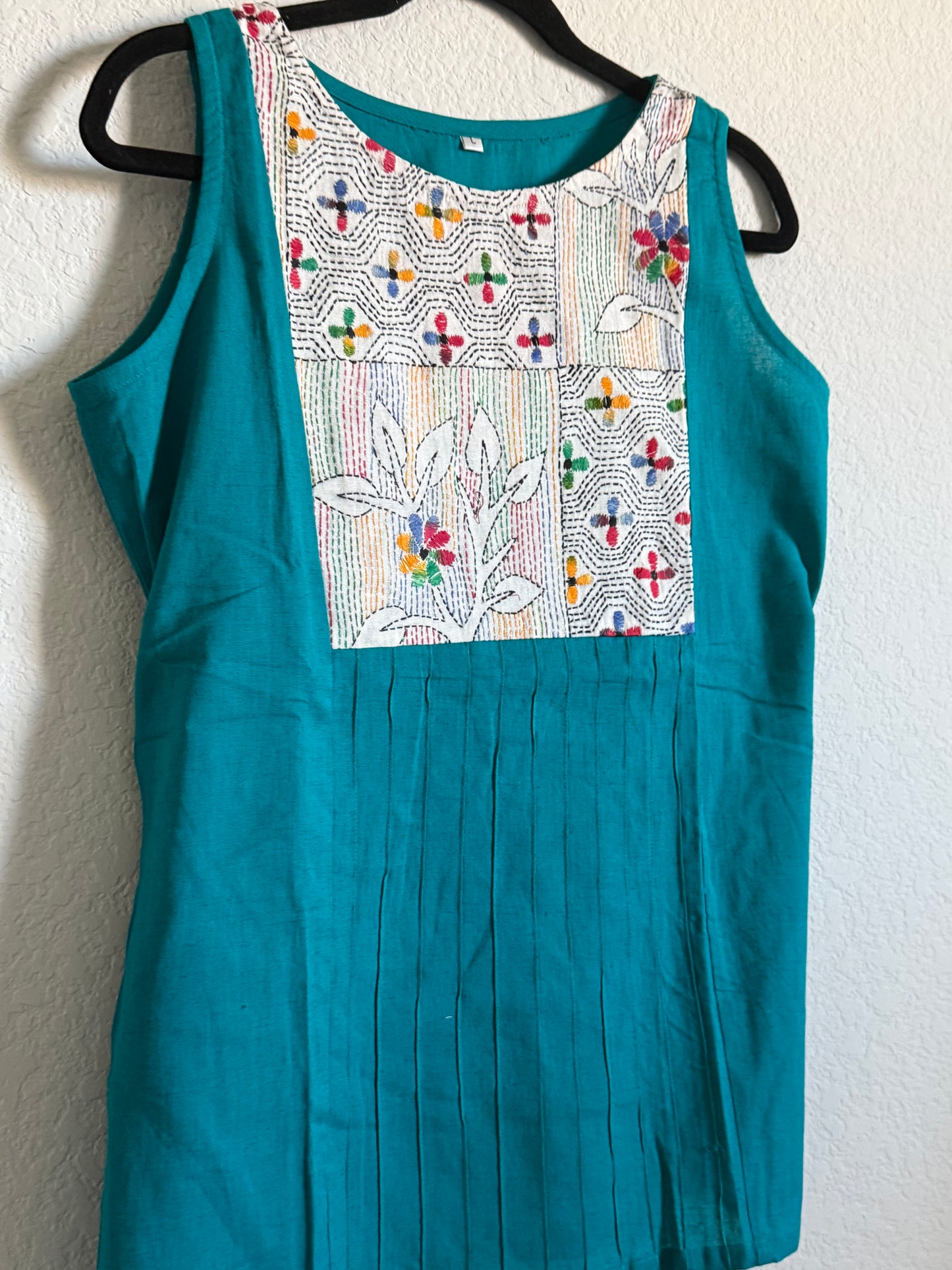 Blue Cotton Sleeveless Short Top - Design 2
