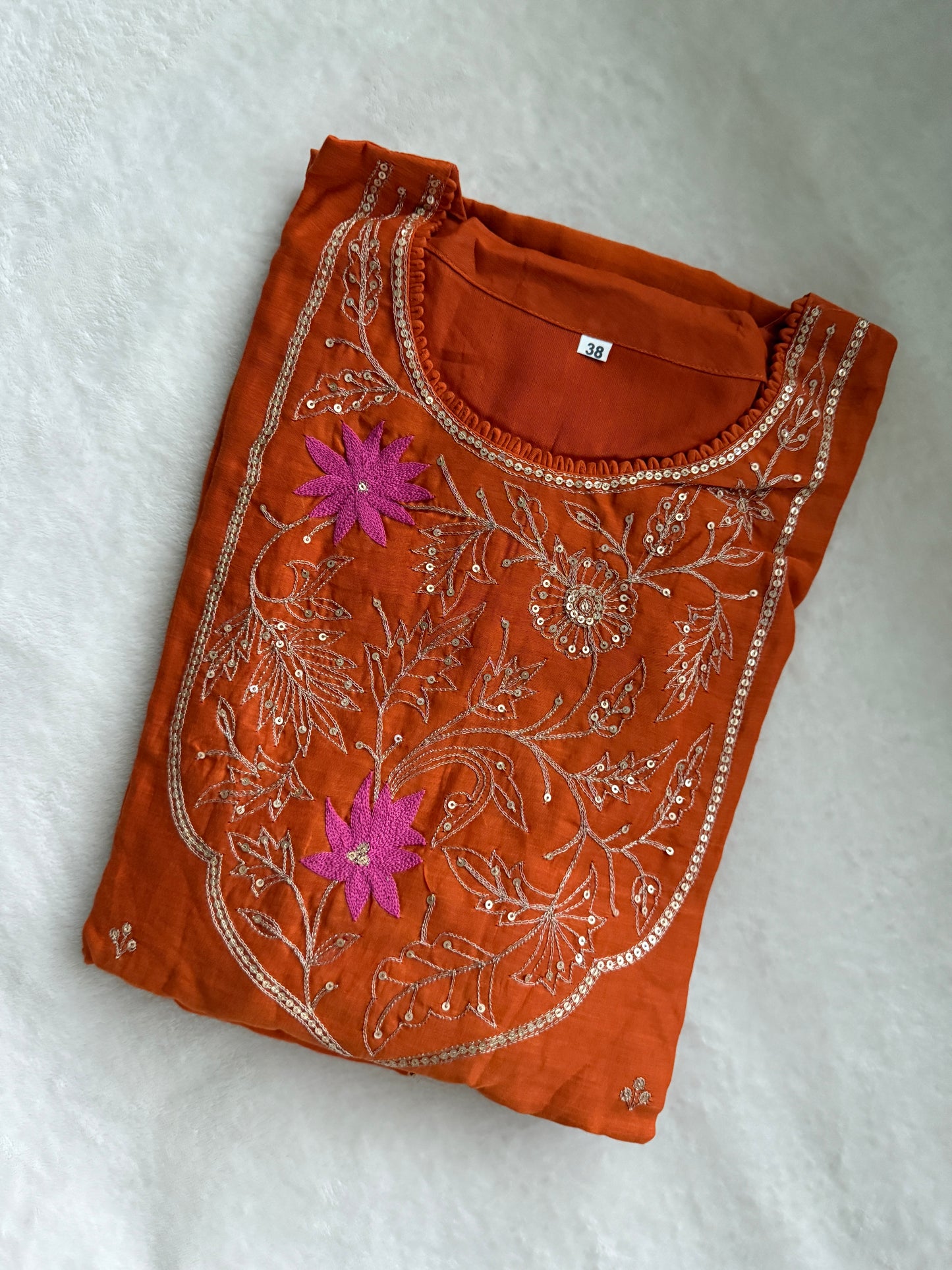 Rust Orange Mul Chanderi Straight Cut Kurti Set with Dupatta – Elegant Party & Festive Wear