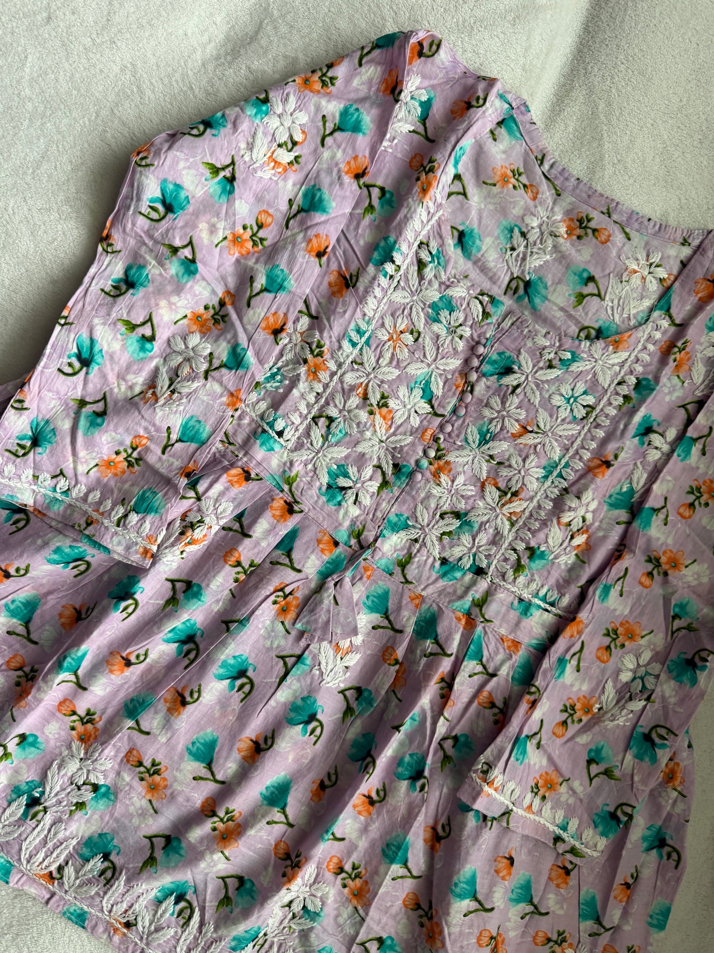 Lavendar chikankari short kurti - peplum style