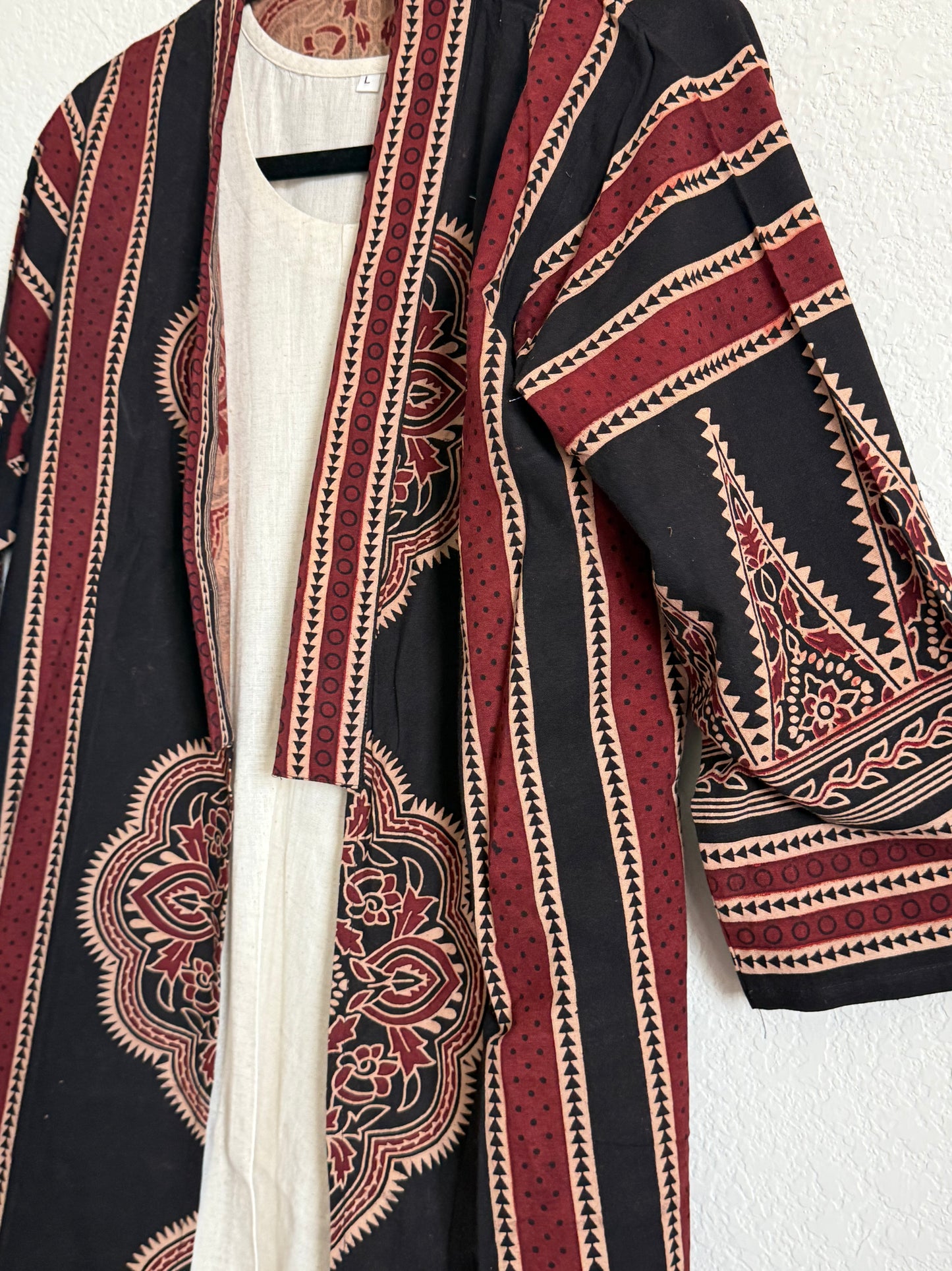 Black Ajrakh Coat Model Dress with Half White Cotton Sleeveless Inner