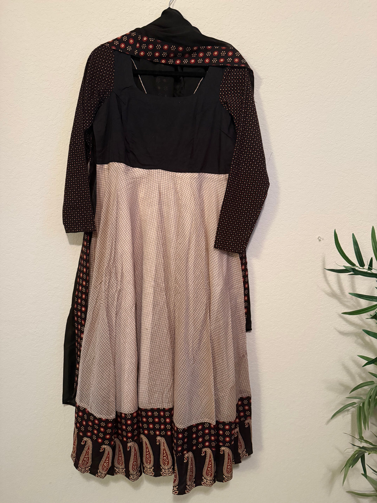 Premium Black Cotton Anarkali Set - Top and Dupatta