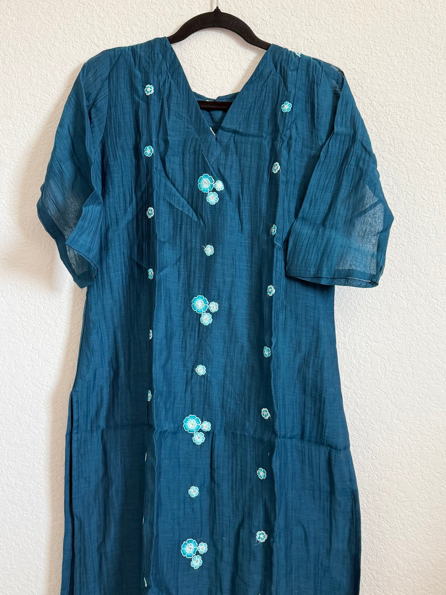 Blue Mul Chanderi Straight Cut Kurti