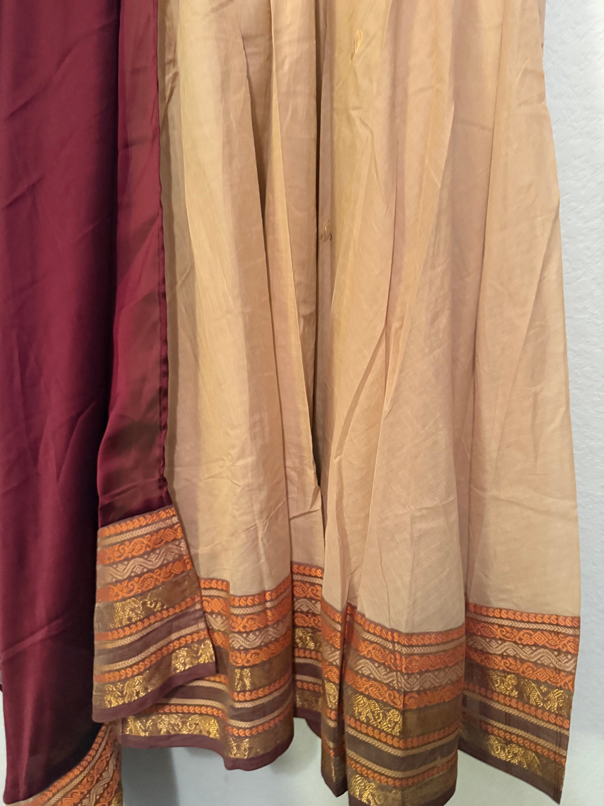 Premium Cream and Maroon Cotton Traditional Anarkali Set - Top and Dupatta