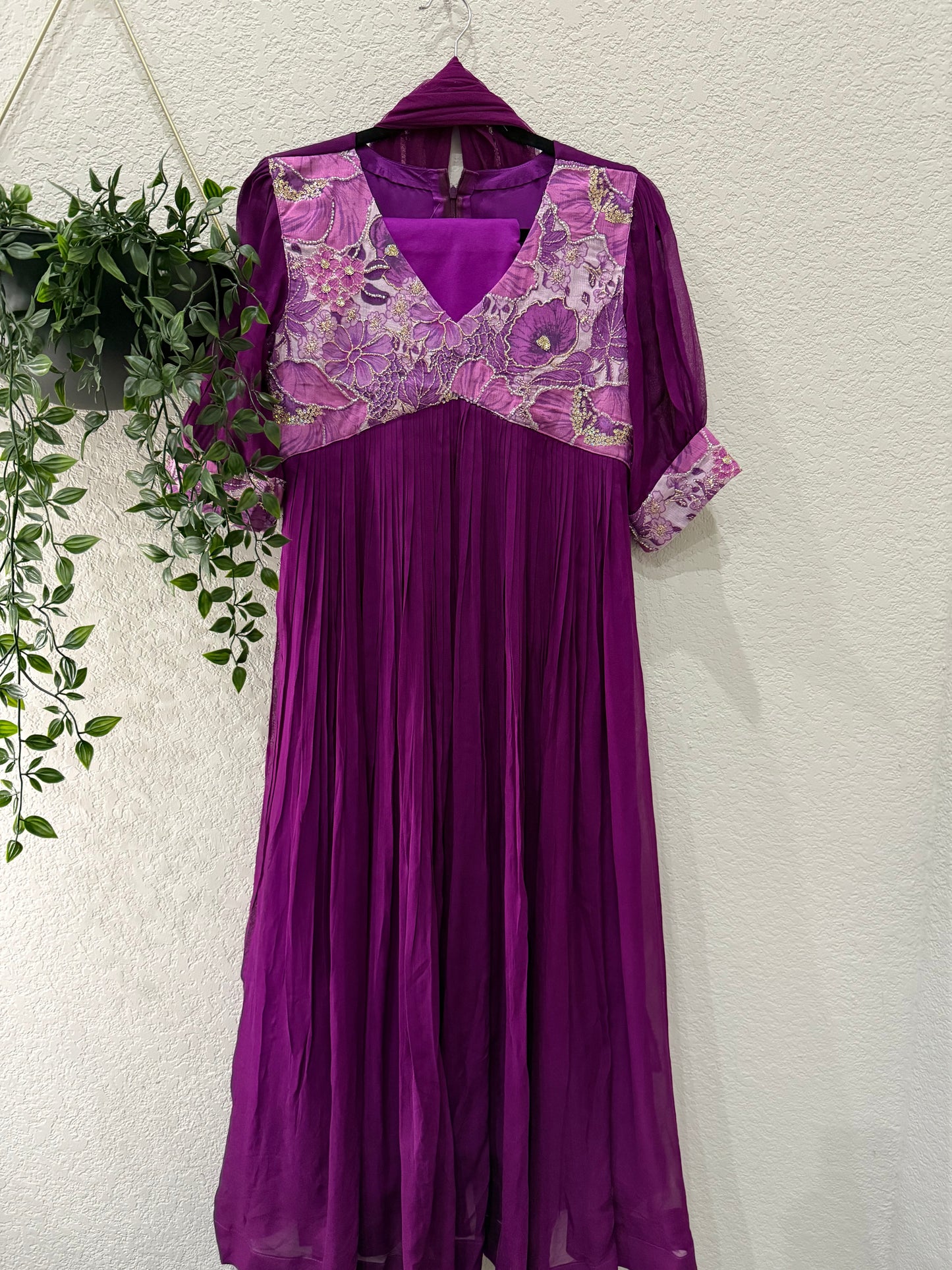 Magenta shade georgette alia cut kurti set with net dupatta