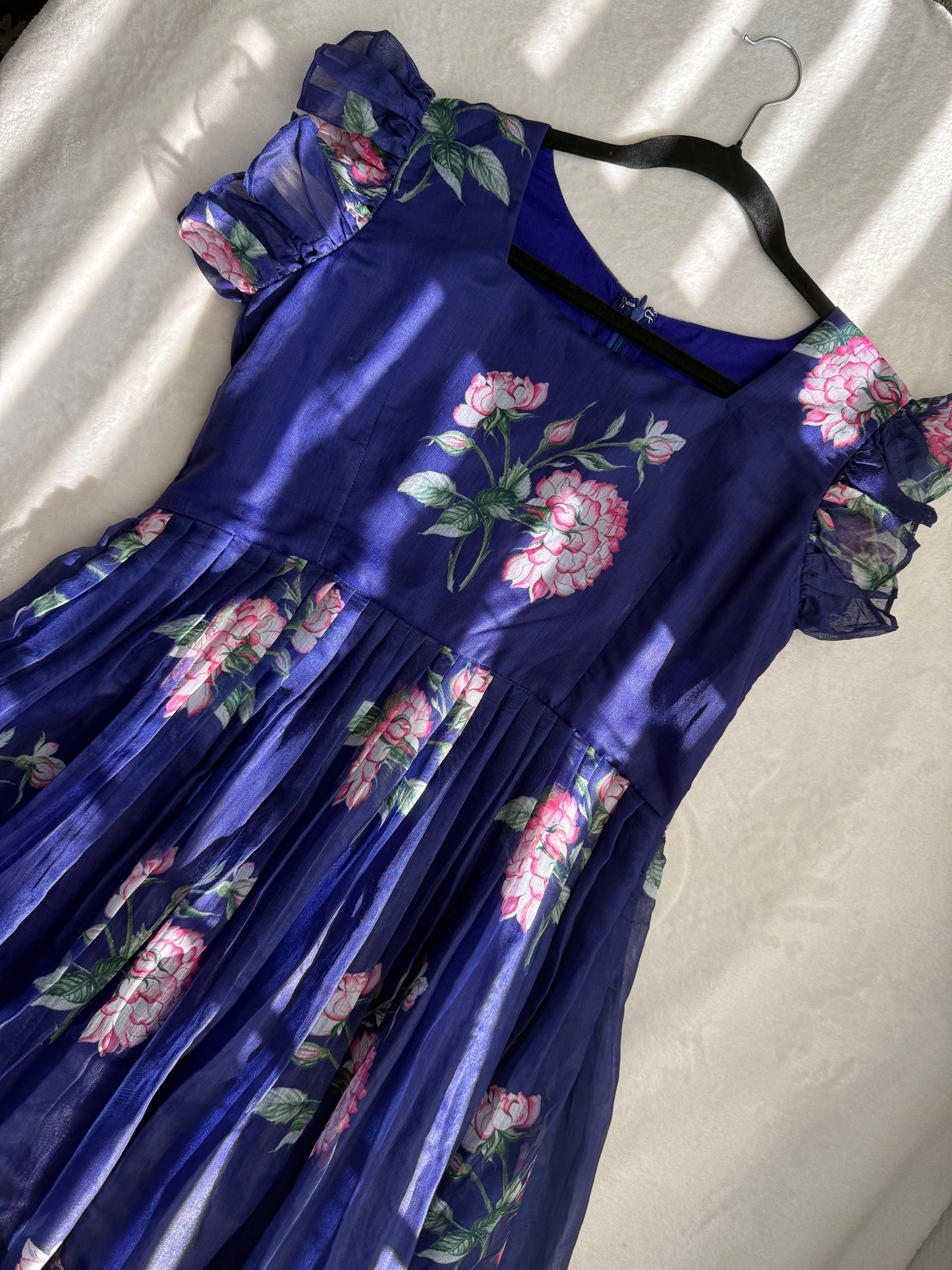Purple floral chanderi midi dress