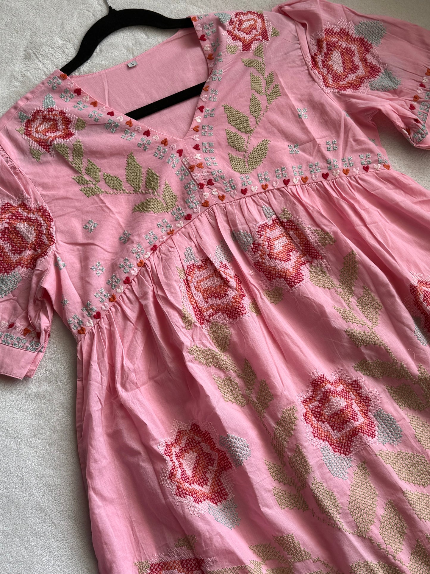 Baby pink cotton short kurti