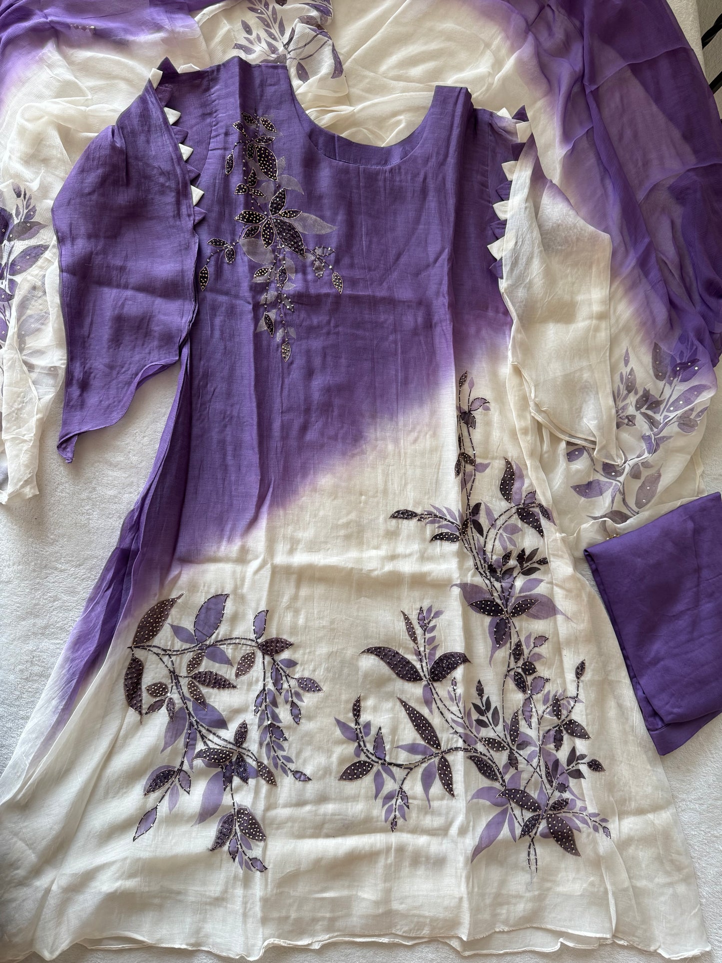 Pure mul chanderi handwork aline suit