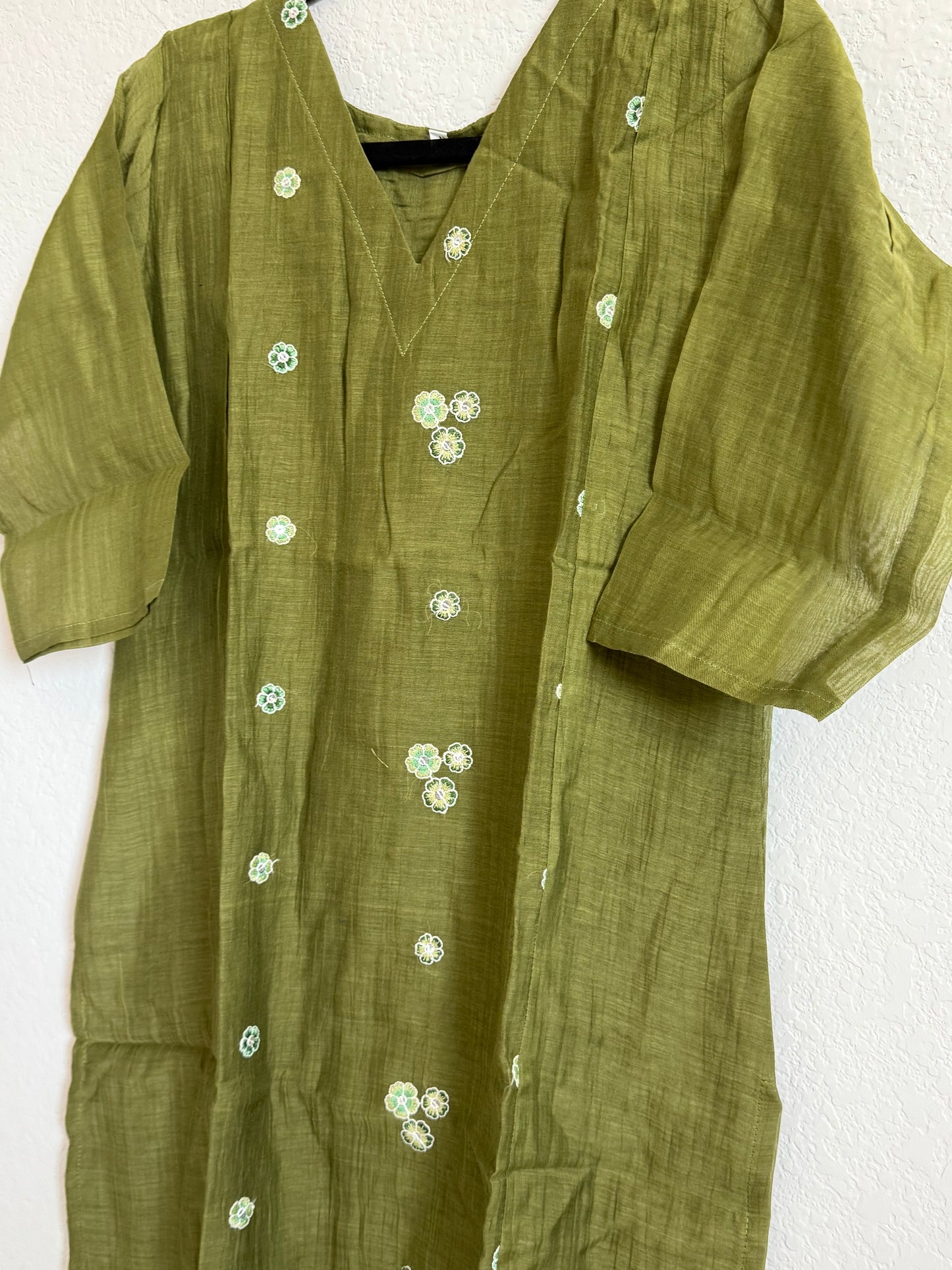 Bottle Green Mul Chanderi Straight Cut Kurti