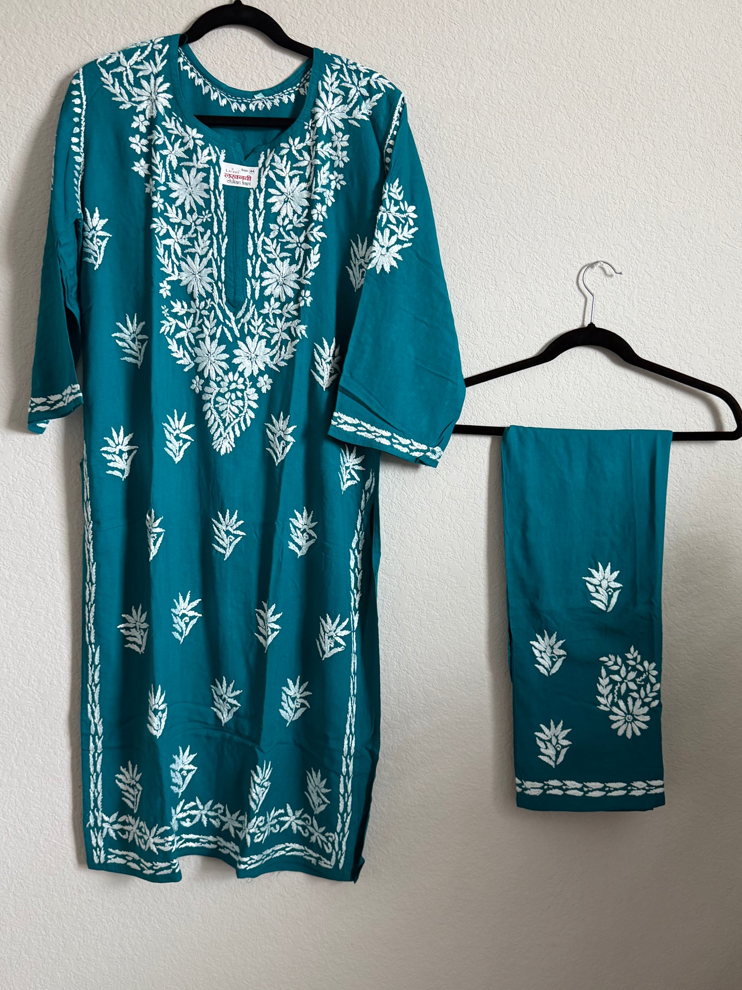 Peacock Green Rayon Chikankari Coord Set - Top with Palazzo