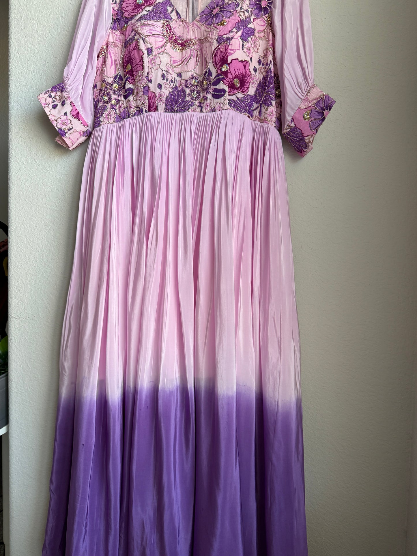 Lavendar with purple dual shade crape long anarkali dress
