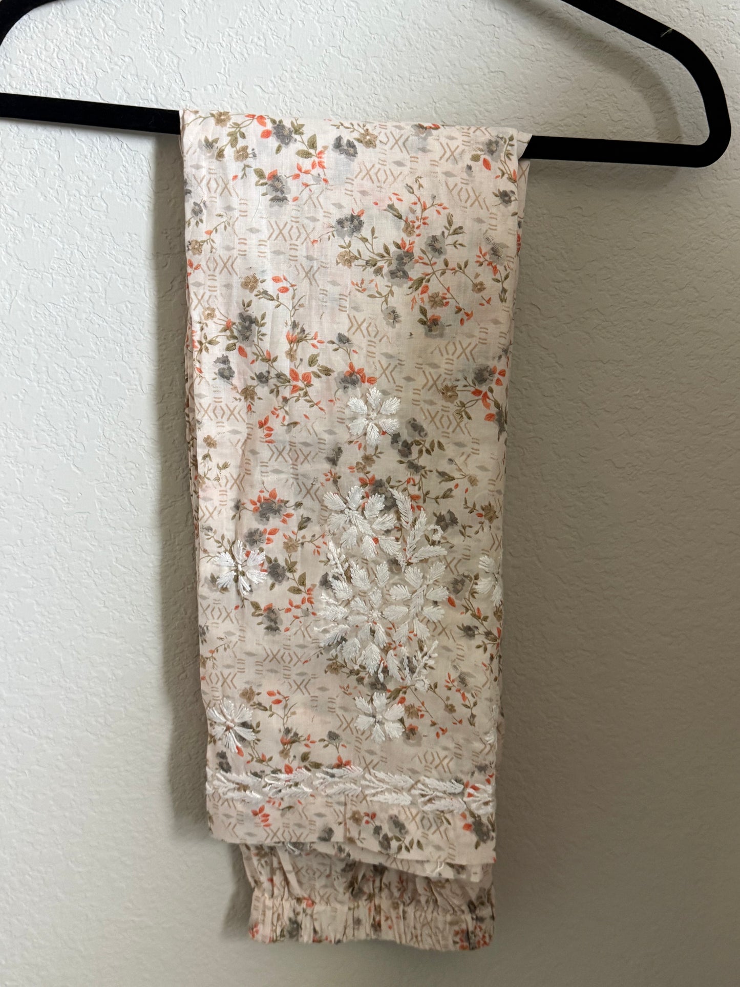 Orange Floral Printed Cotton Chikankari Coord Set - Top with Palazzo