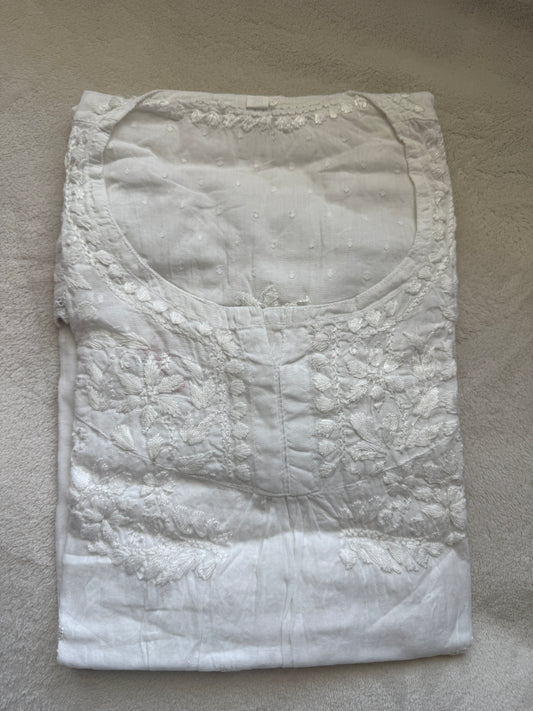 White dolby cotton chikankari short kurti