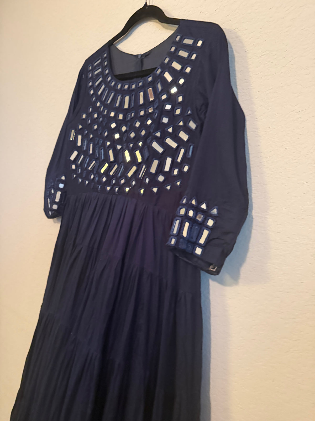 Navy Blue Mirror Work Heavy Flared Anarkali Long Dress