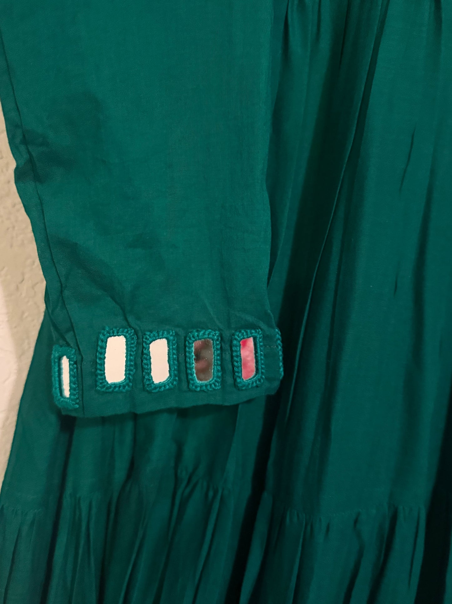 Green Handwork Mirror Work Heavy Flared Anarkali Long Dress