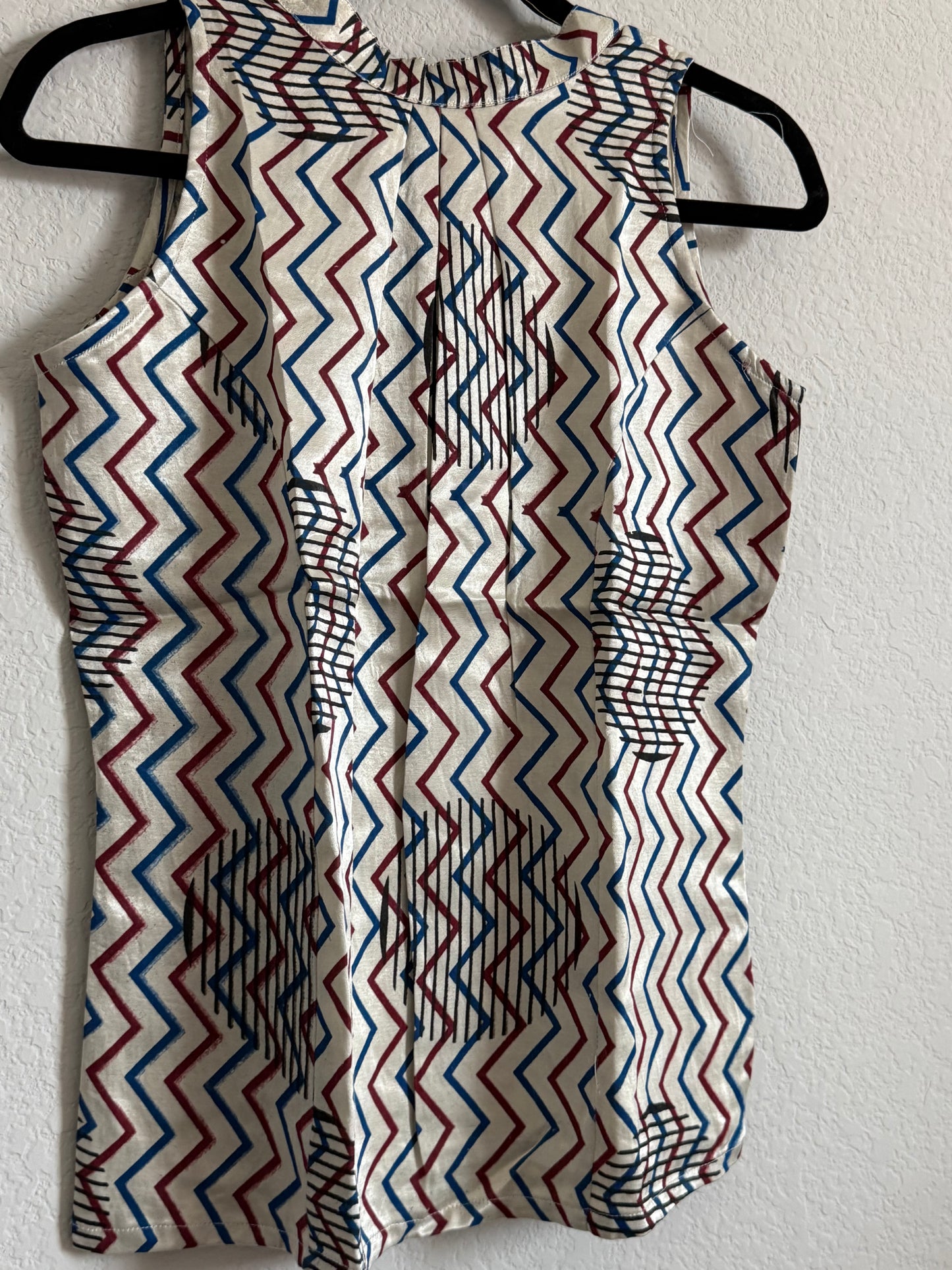 Chevron Print Mashru Silk Sleeveless Halter Neck Short Top