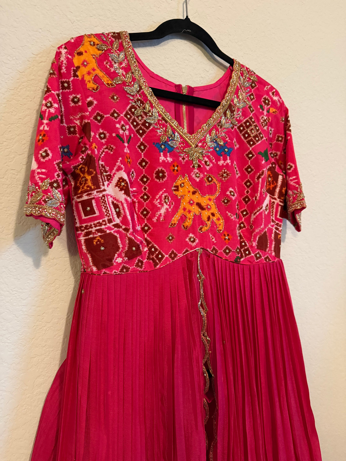 Pink Pure Patola Peplum Top with Skirt Set