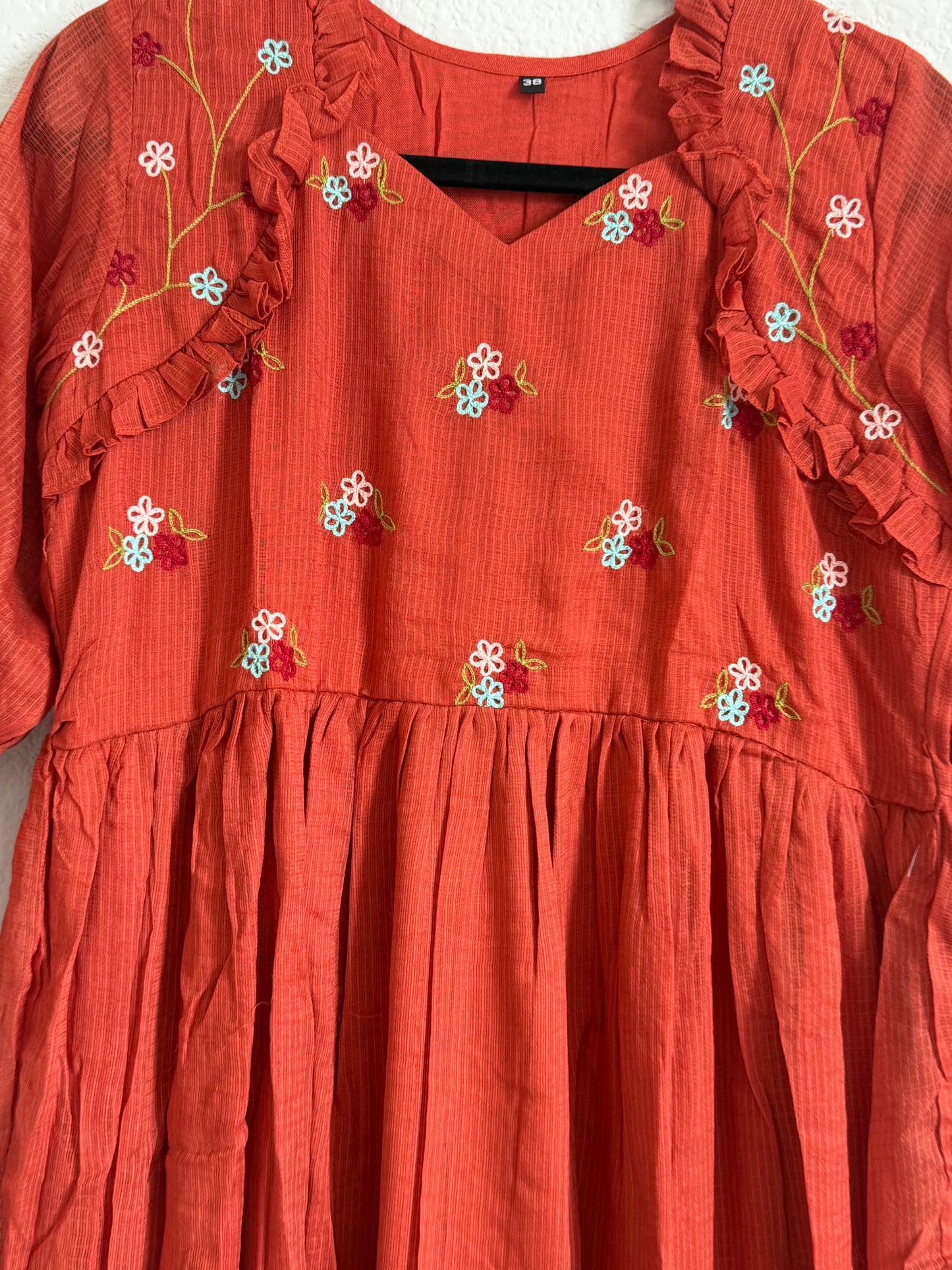 Rust Orange Floral Kota Frock