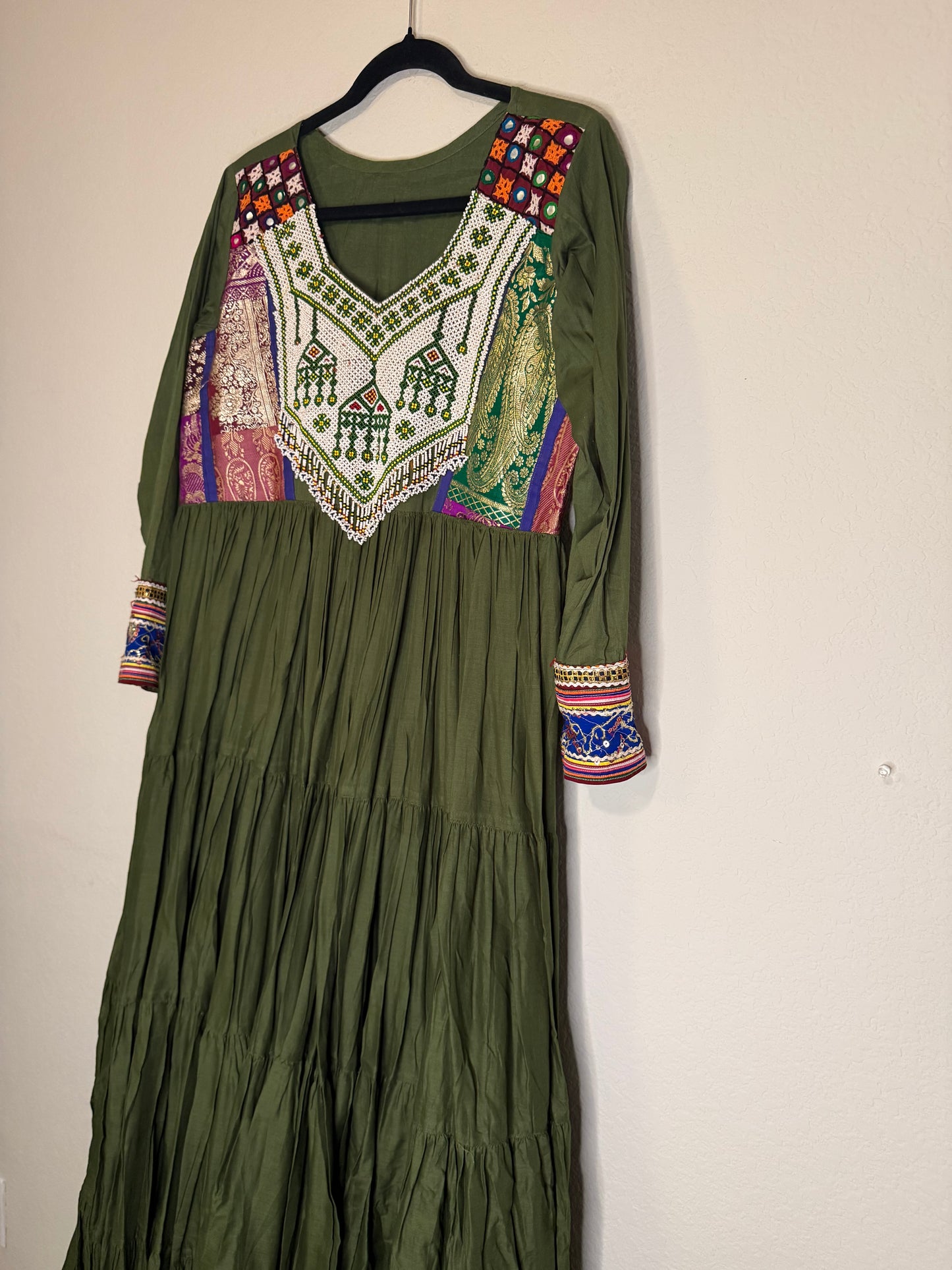 Green Handwork Heavy Flared Anarkali Long Dress