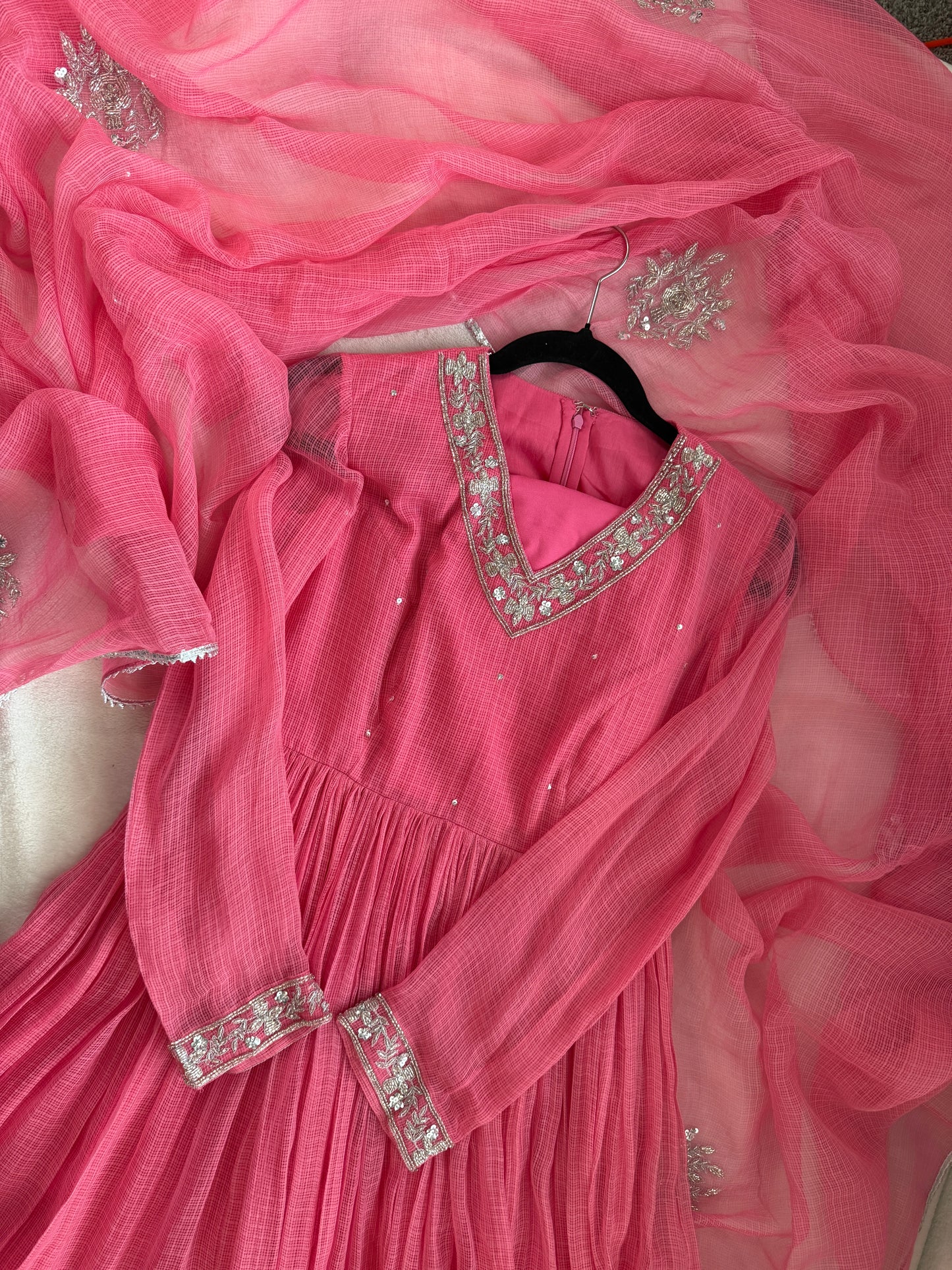 Bright pink kota anarkali set