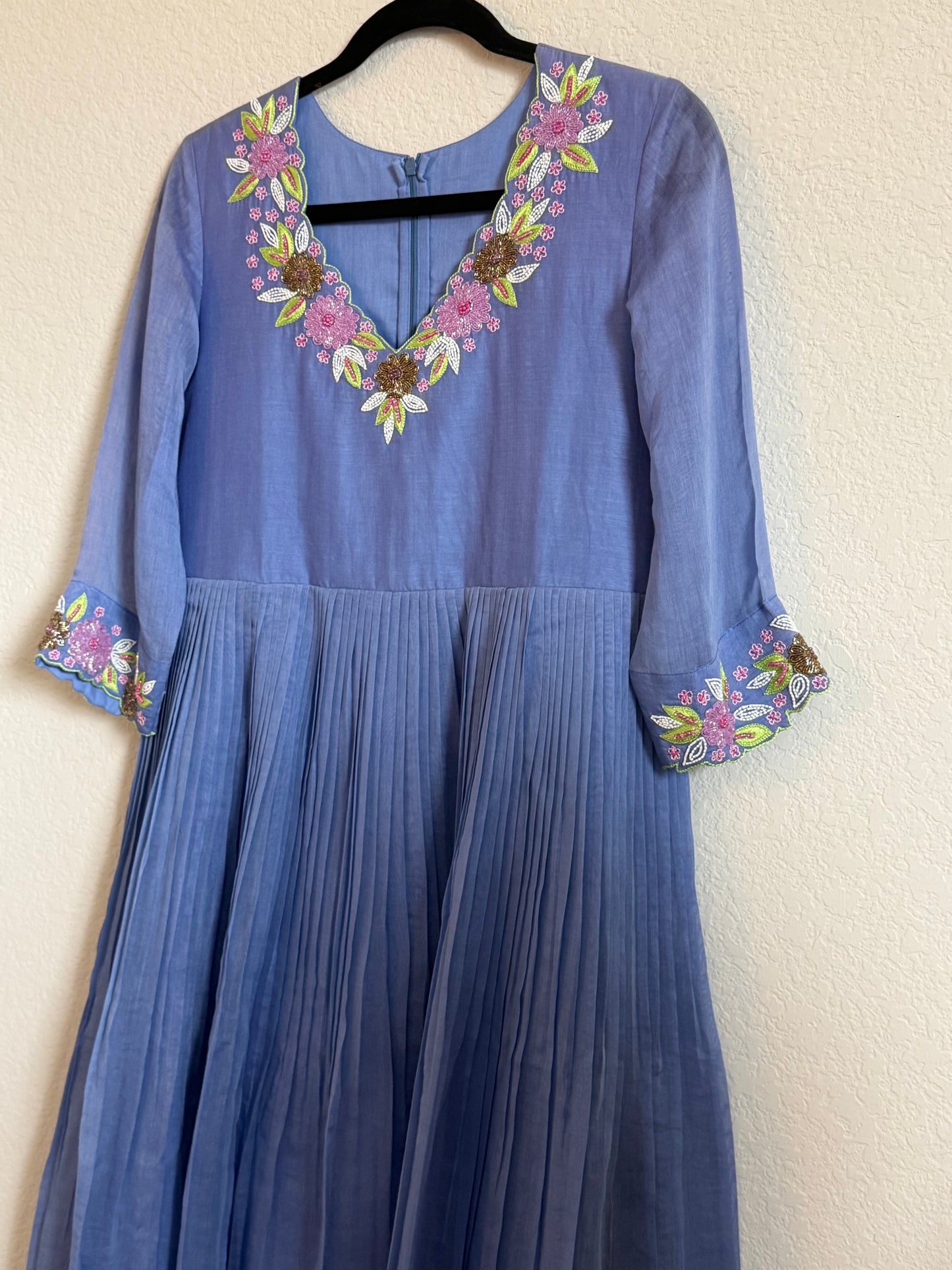 Blue Mul Chanderi Handwork Designer Dress