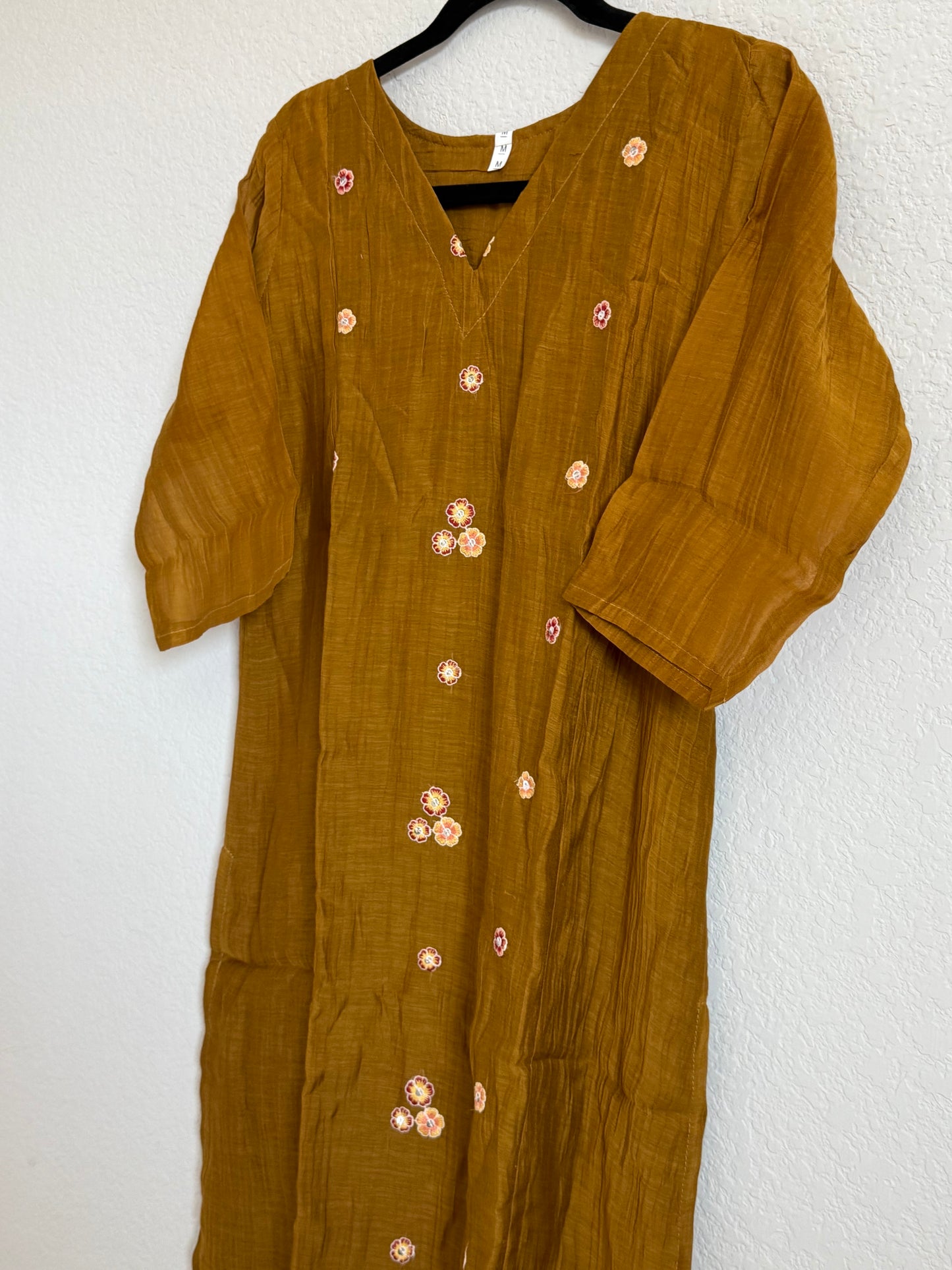 Honey Yellow Mul Chanderi Straight Cut Kurti