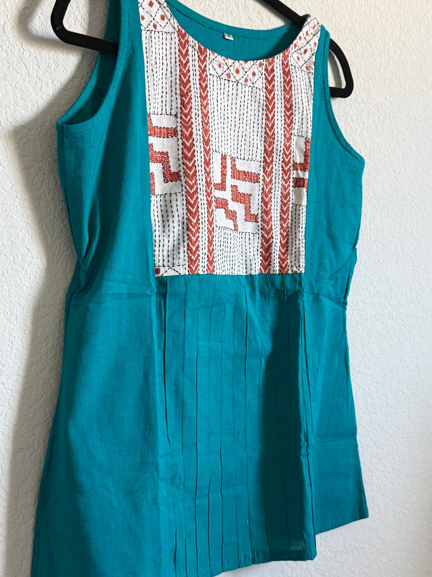 Blue Cotton Sleeveless Short Top - Design 1