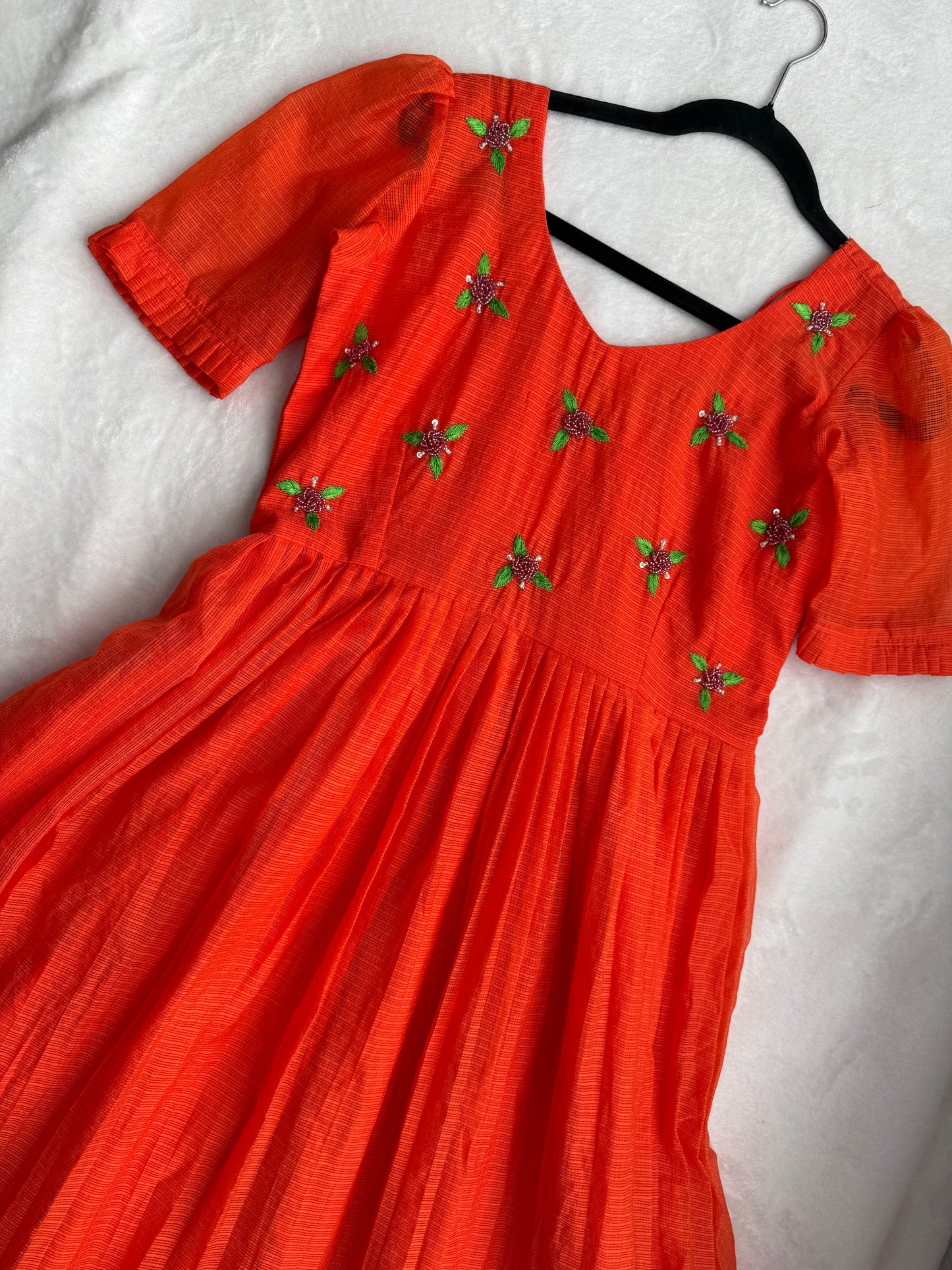 Rust orange maggam work kota midi dress