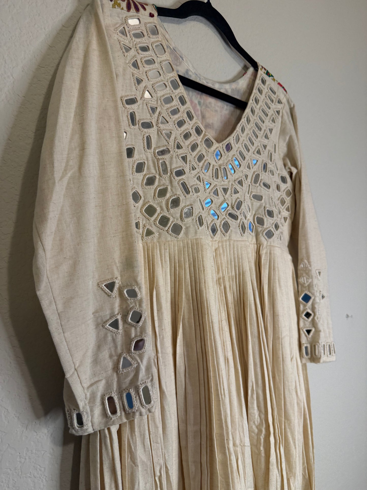 White Handwork Mirror Work Heavy Flared Anarkali Long Dress