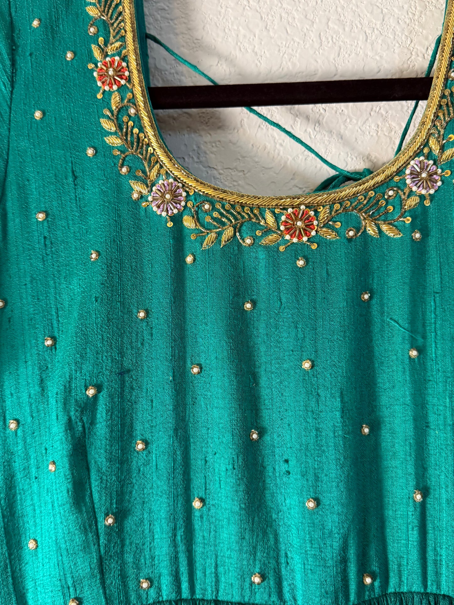 Green Georgette Maggam Work Long Dress
