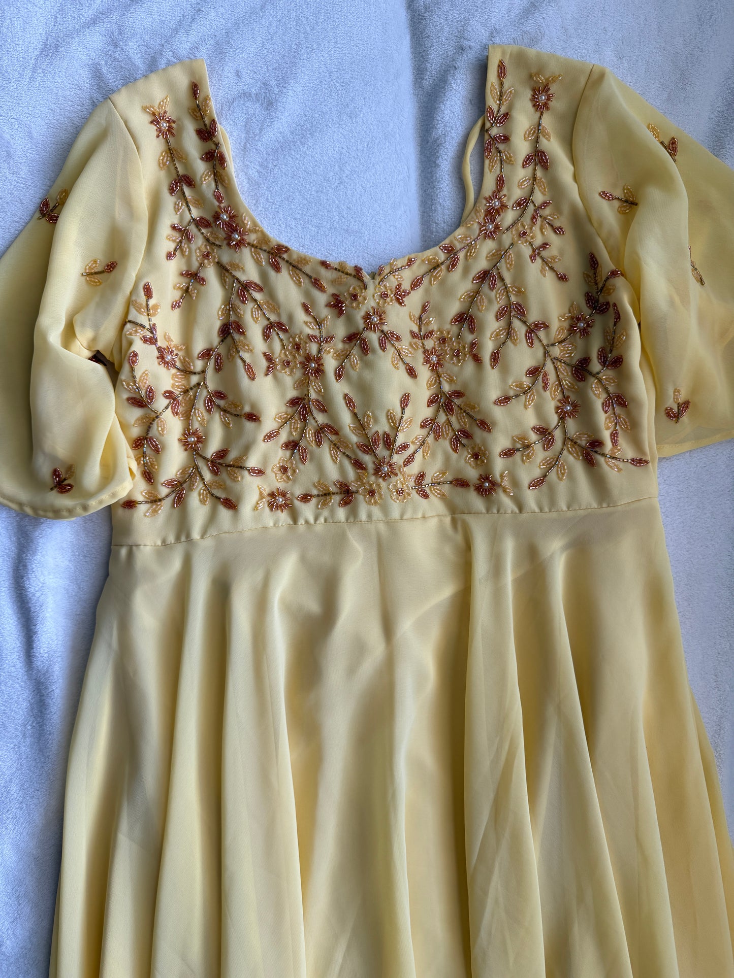 Yellow maggam work georgette heavy flare anarkali tunic
